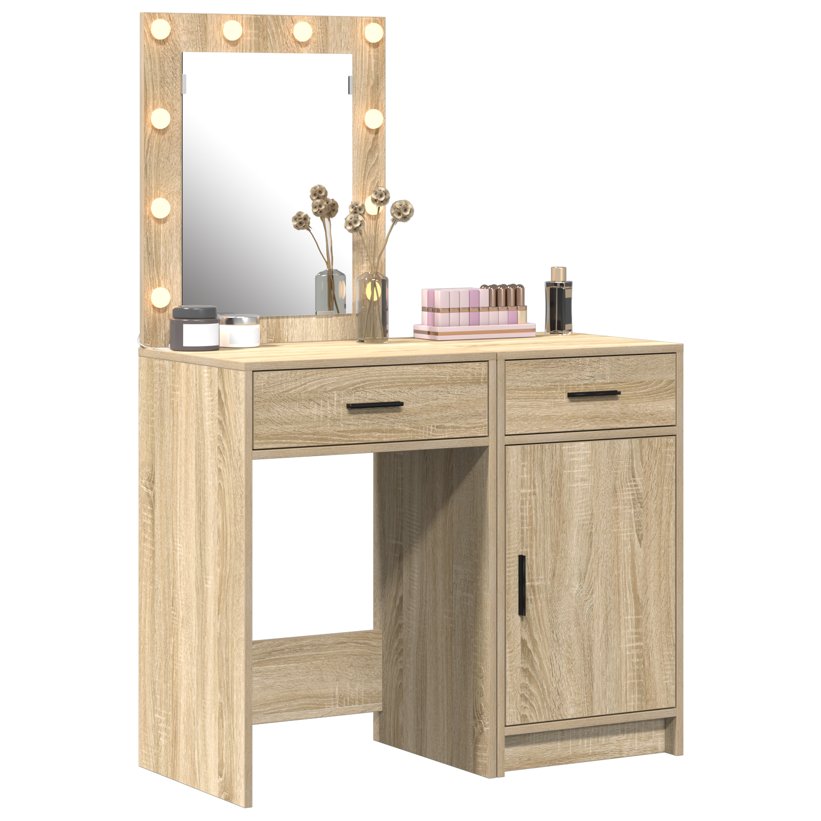 2-Piece Dressing Table Set with LED in Sonoma Oak Engineered Wood - Image 3