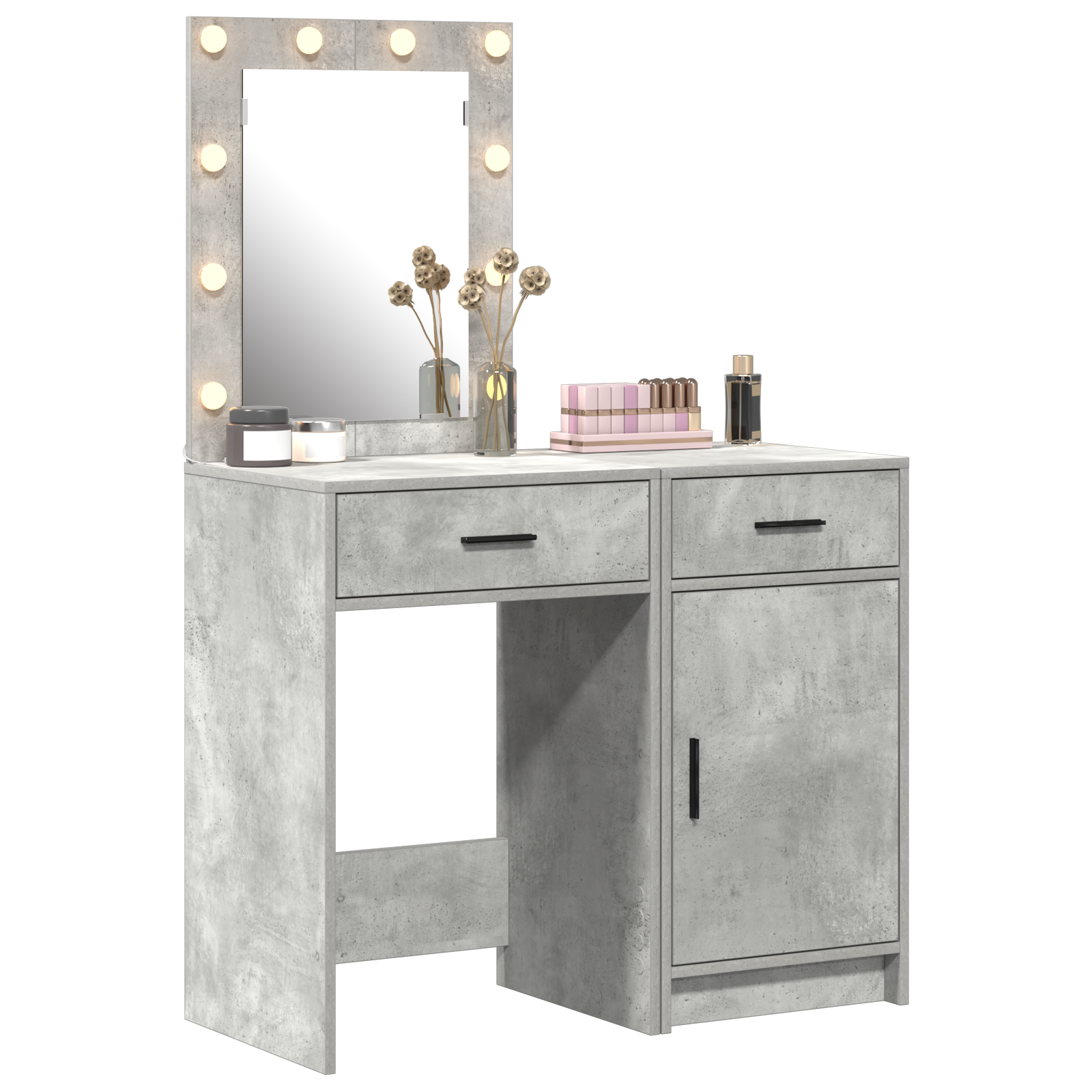 2-Piece Dressing Table Set with LED in Concrete Grey Engineered Wood - Image 3