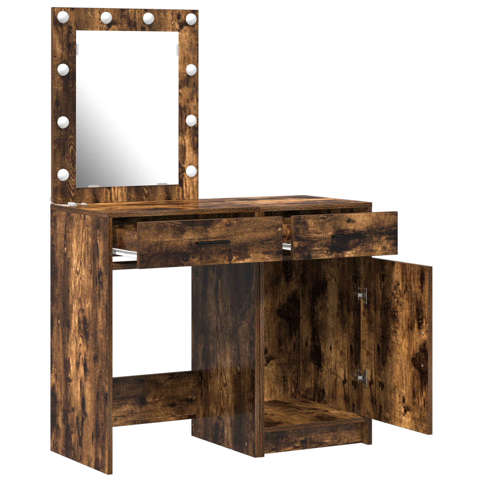 2 Piece Dressing Table Set with LED in Smoked Oak Engineered Wood - Image 5