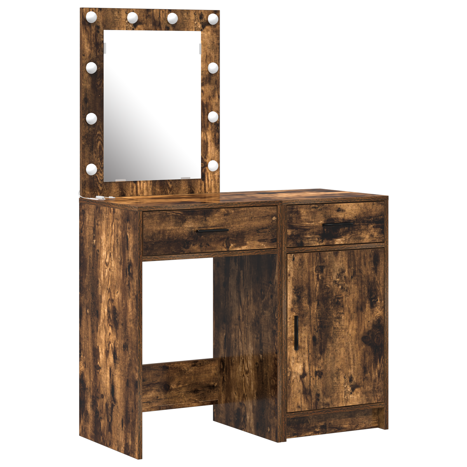 2 Piece Dressing Table Set with LED in Smoked Oak Engineered Wood - Image 2