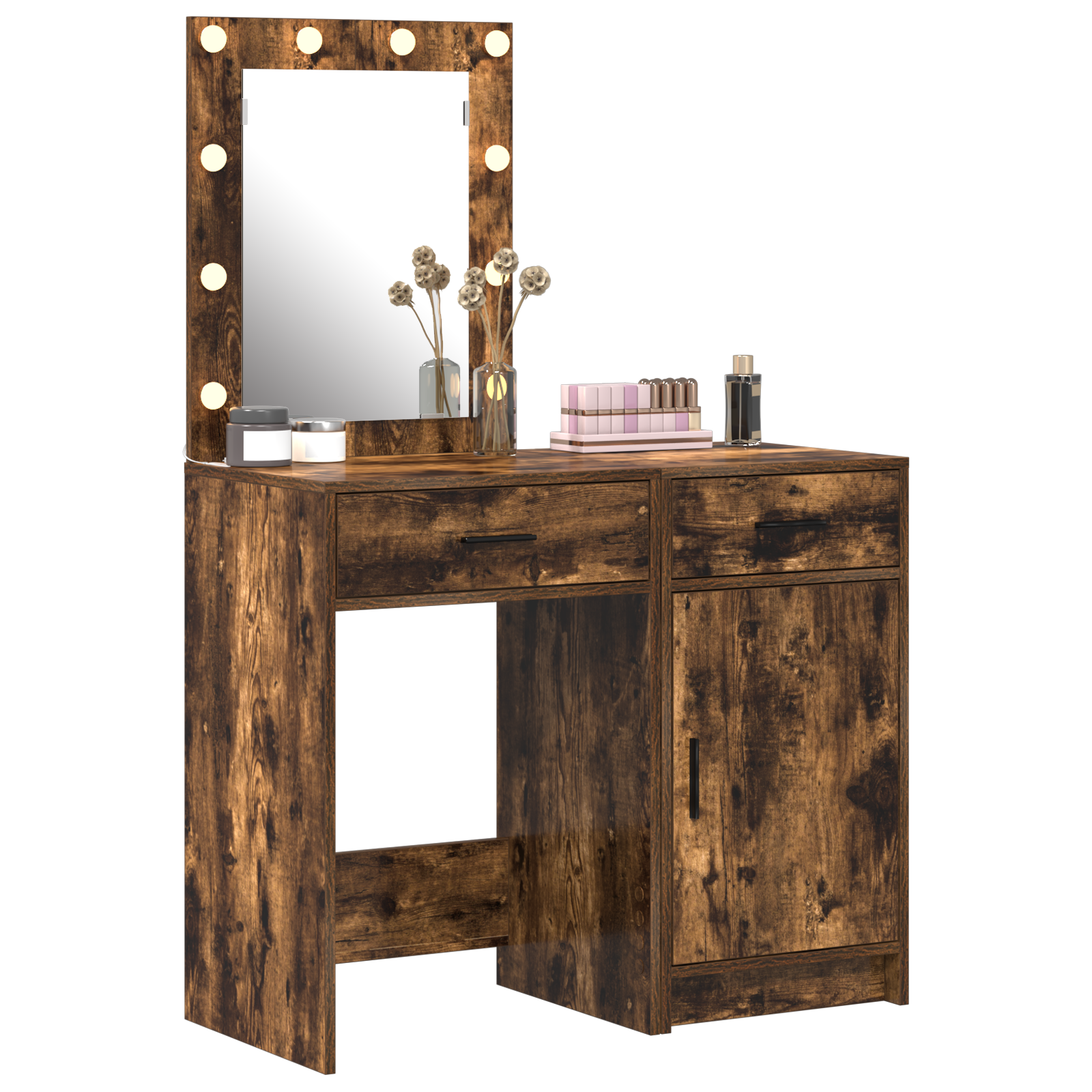 2 Piece Dressing Table Set with LED in Smoked Oak Engineered Wood - Image 3