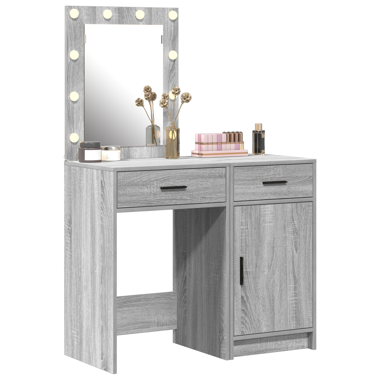 2-Piece Dressing Table Set with LED in Grey Sonoma Engineered Wood - Image 3