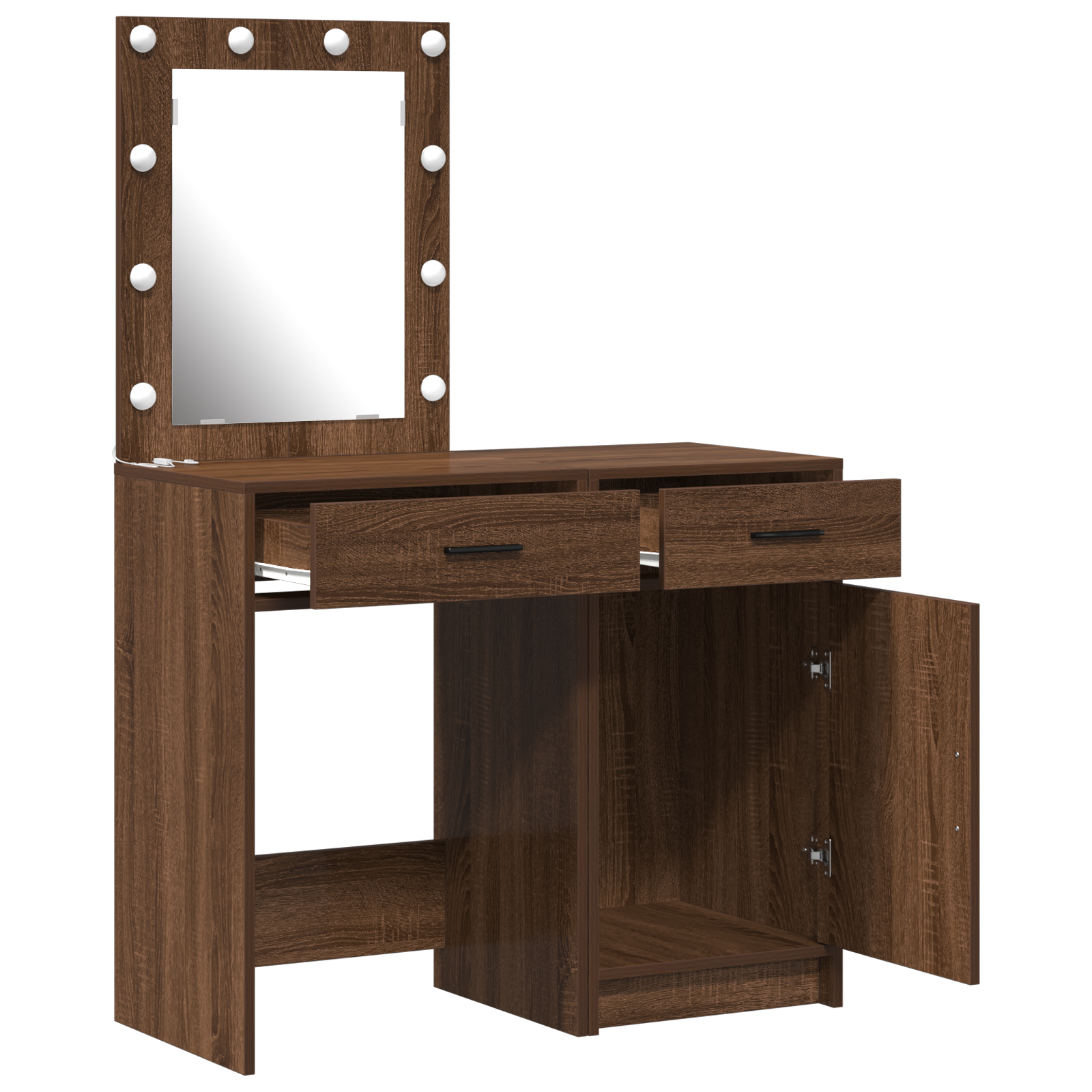 2-Piece Dressing Table Set with LED - Black Oak Engineered Wood - Image 5