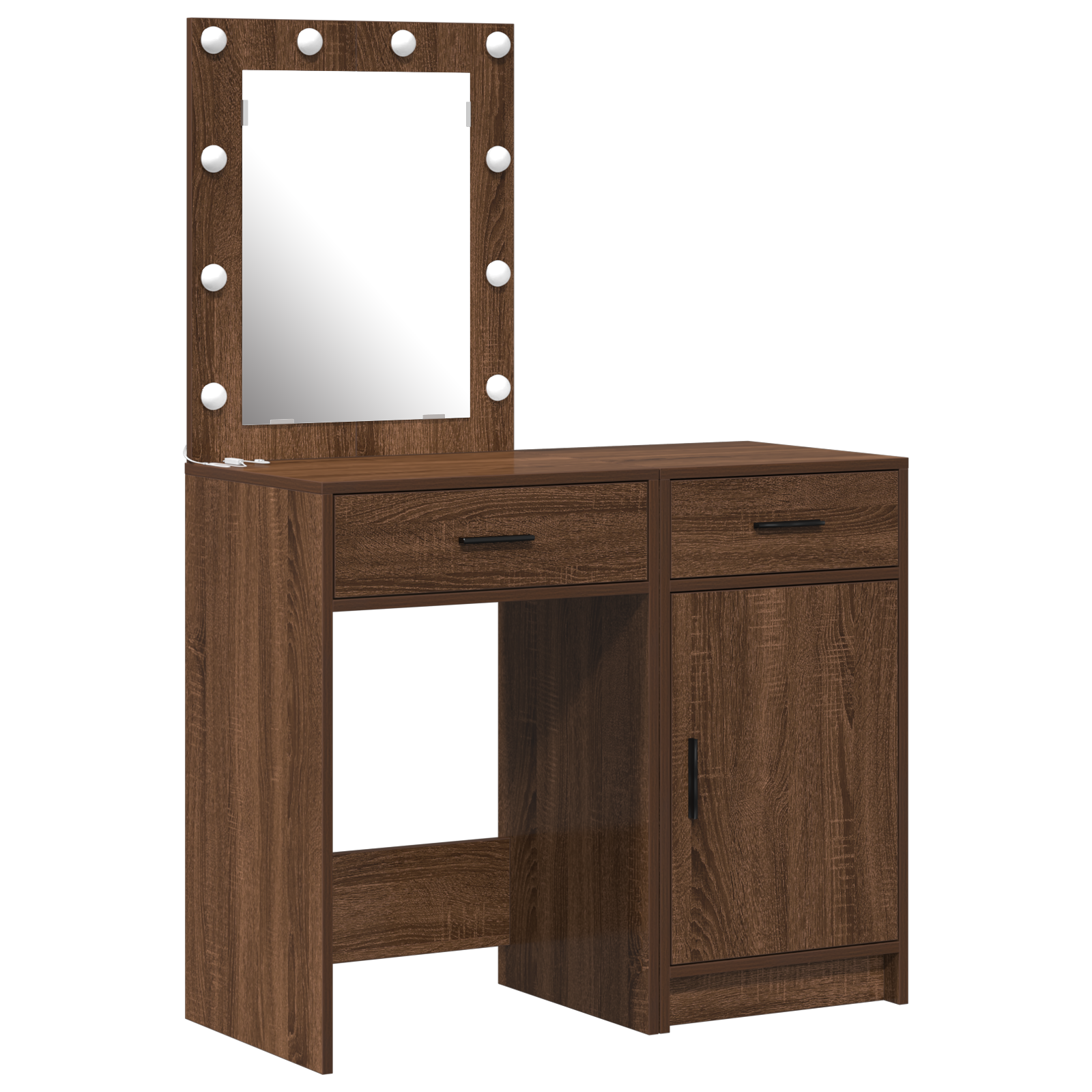 2-Piece Dressing Table Set with LED - Black Oak Engineered Wood - Image 2