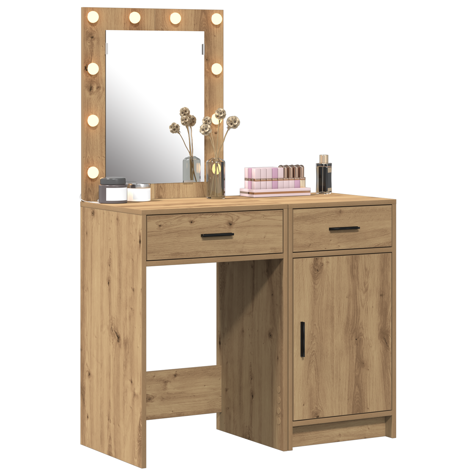 2-Piece Dressing Table Set with LED in Artisan Oak Engineered Wood - Image 3