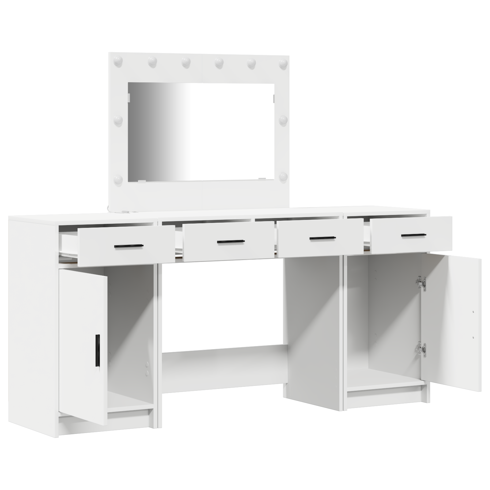 3-Piece Dressing Table Set with LED, White Engineered Wood - Image 5