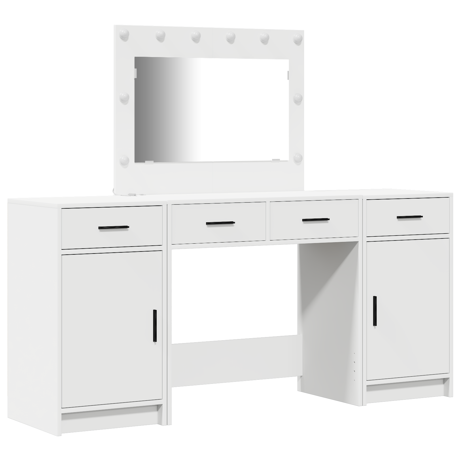 3-Piece Dressing Table Set with LED, White Engineered Wood - Image 2