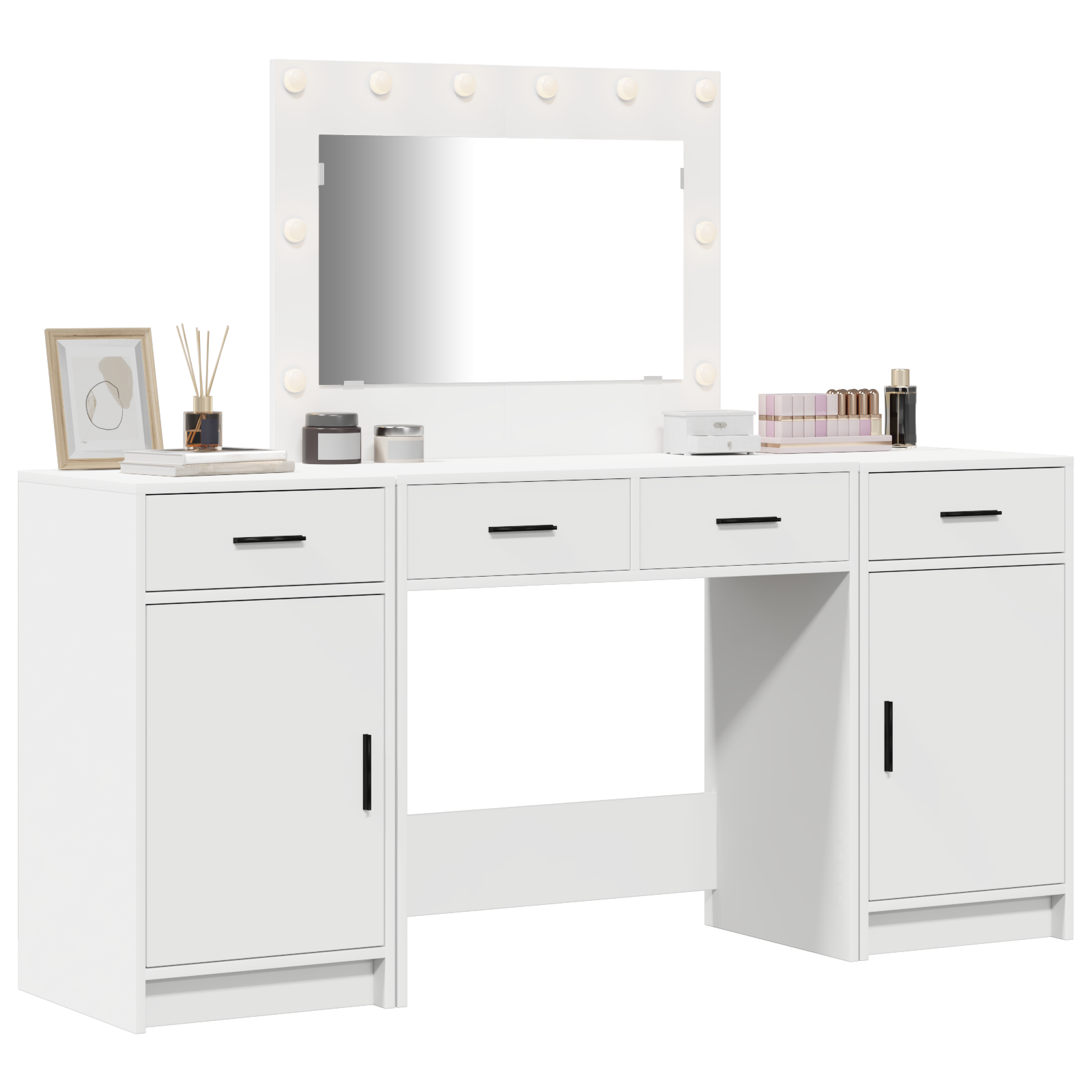 3-Piece Dressing Table Set with LED, White Engineered Wood - Image 3