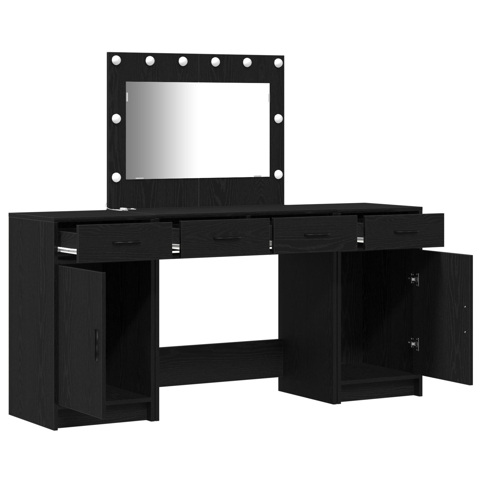 3-Piece Dressing Table Set with LED in Black Engineered Wood - Image 5