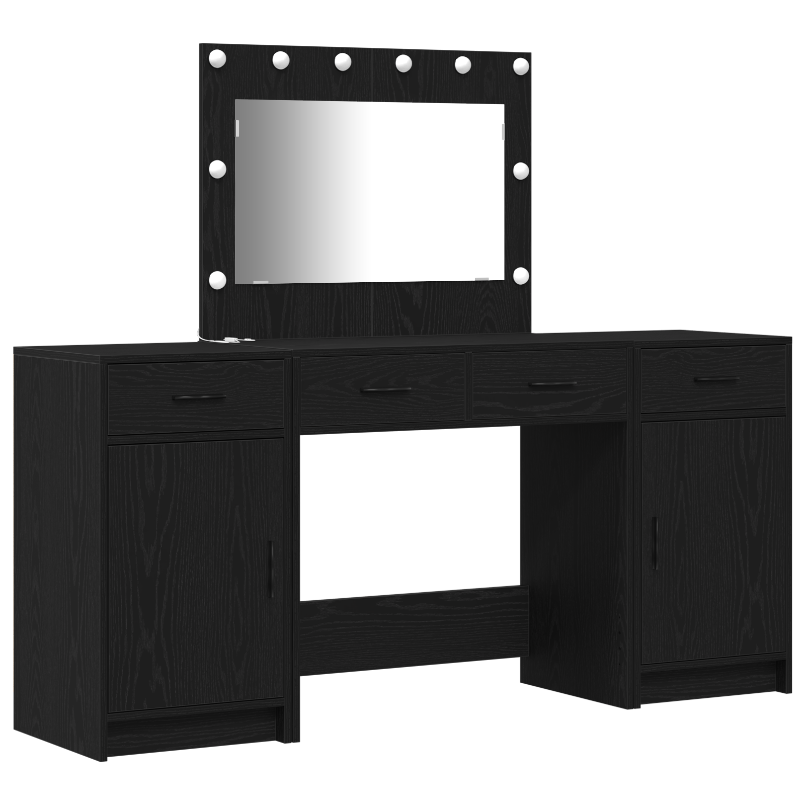 3-Piece Dressing Table Set with LED in Black Engineered Wood - Image 2