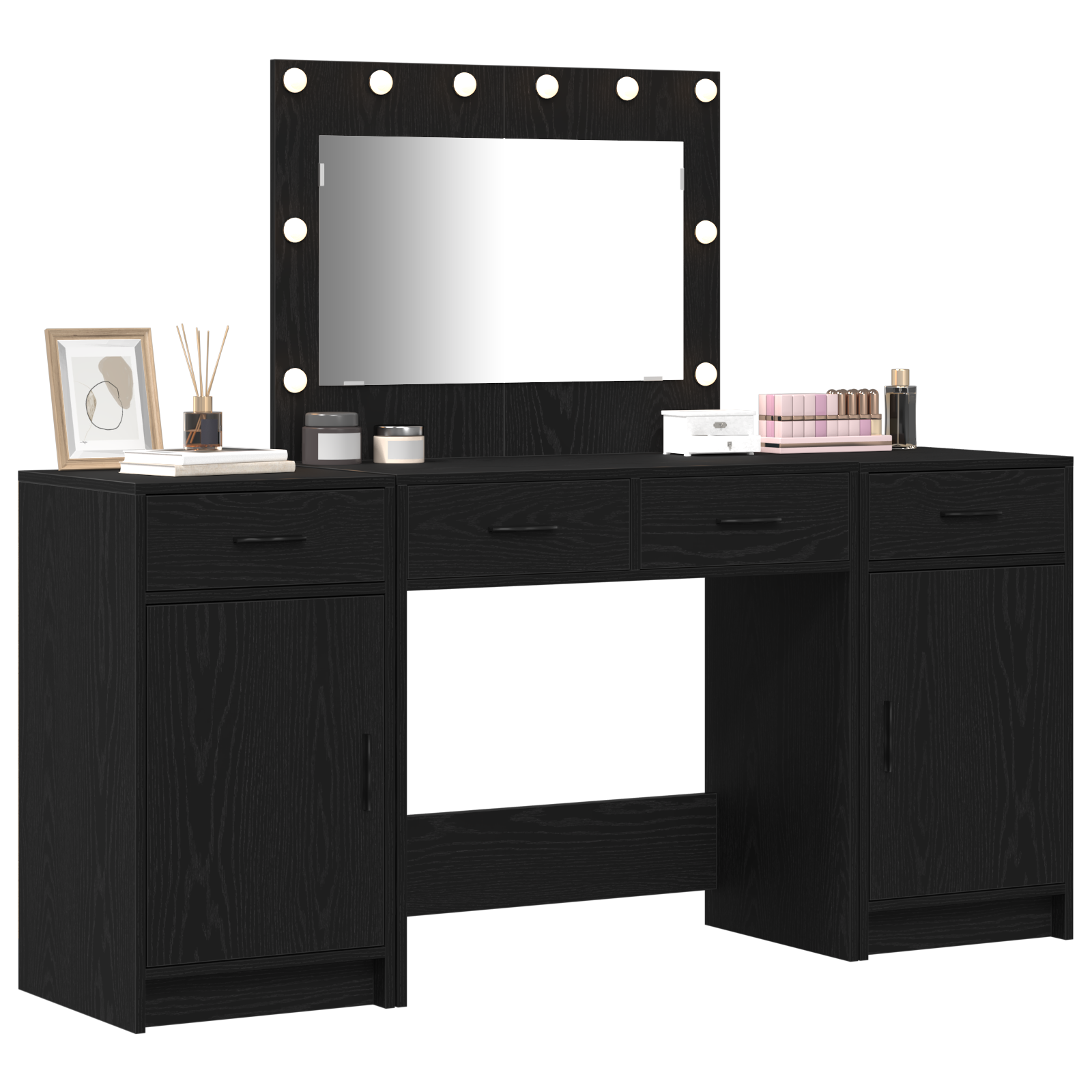 3-Piece Dressing Table Set with LED in Black Engineered Wood - Image 3