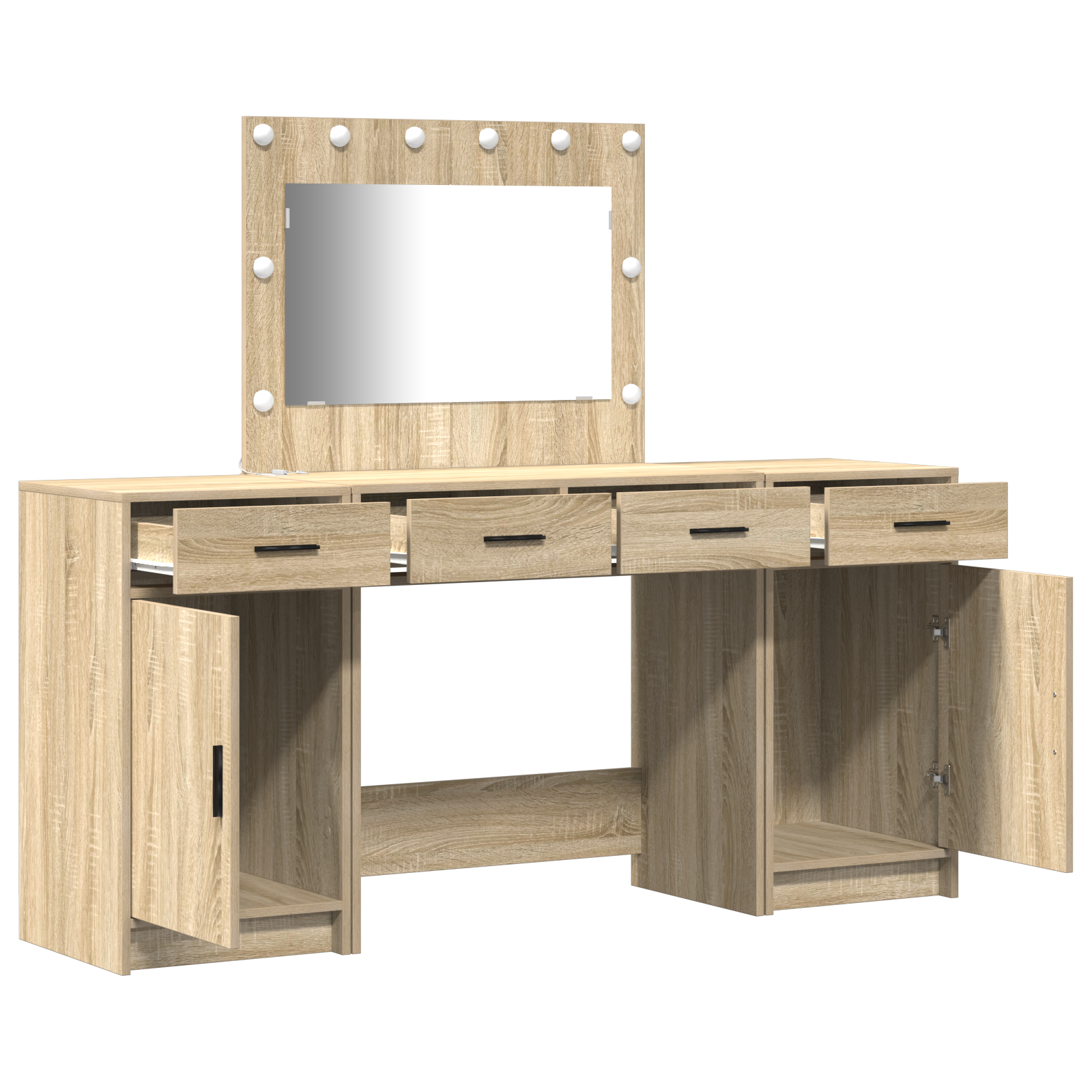 3 Piece Dressing Table Set with LED Sonoma Oak Engineered Wood - Image 5