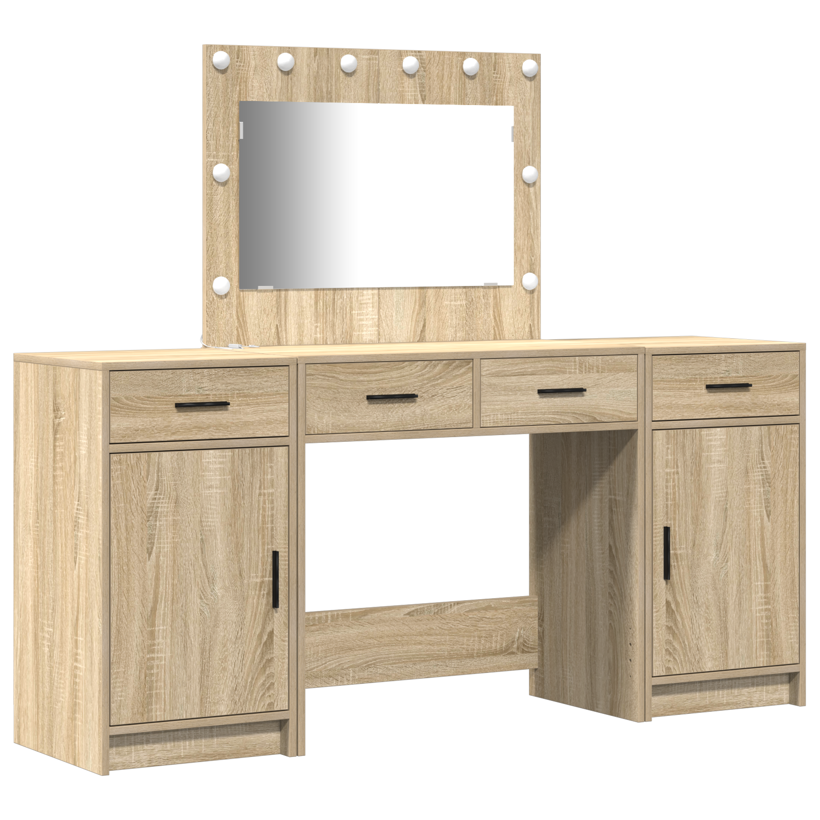 3 Piece Dressing Table Set with LED Sonoma Oak Engineered Wood - Image 2