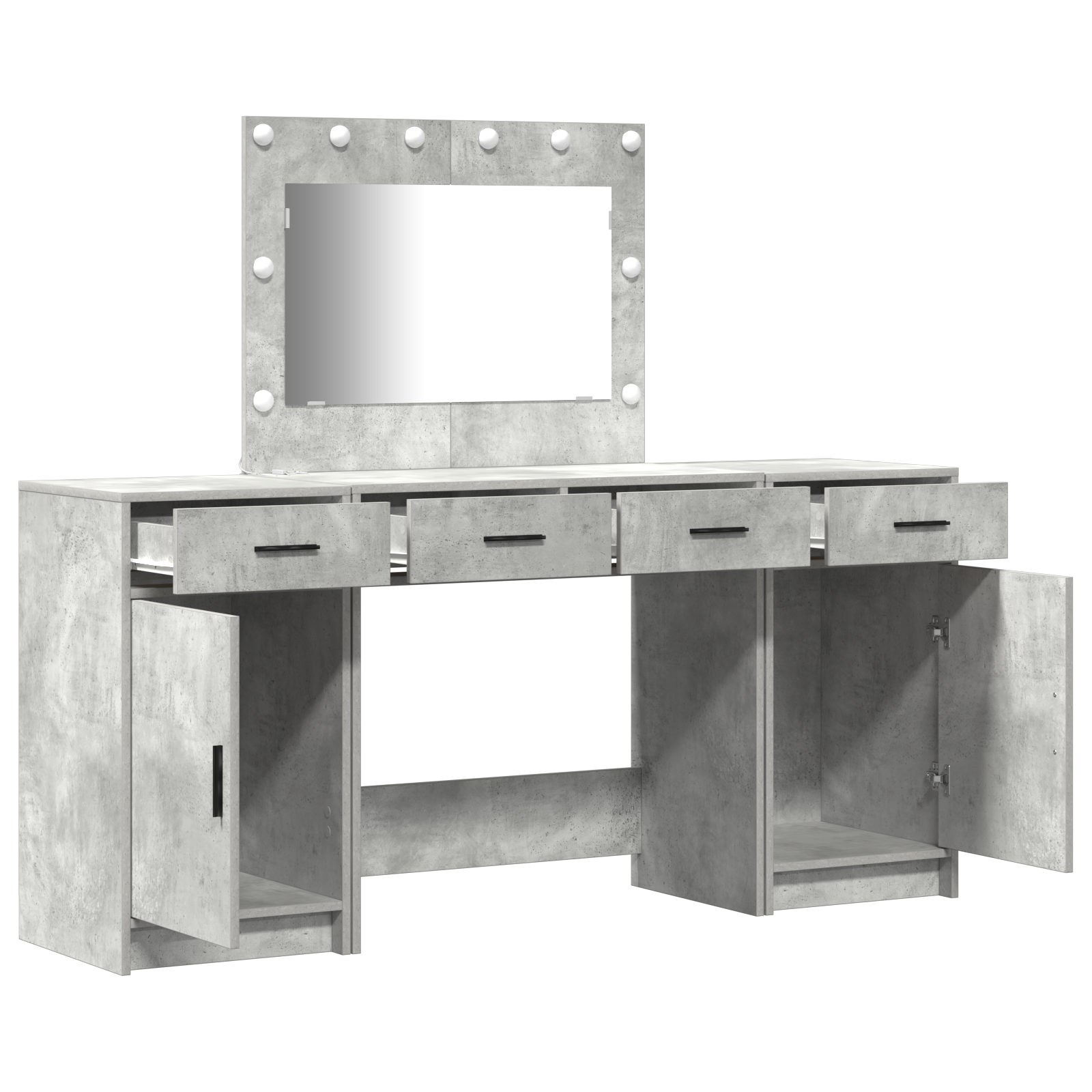 3 Piece Dressing Table Set with LED Concrete Grey Engineered Wood - Image 5