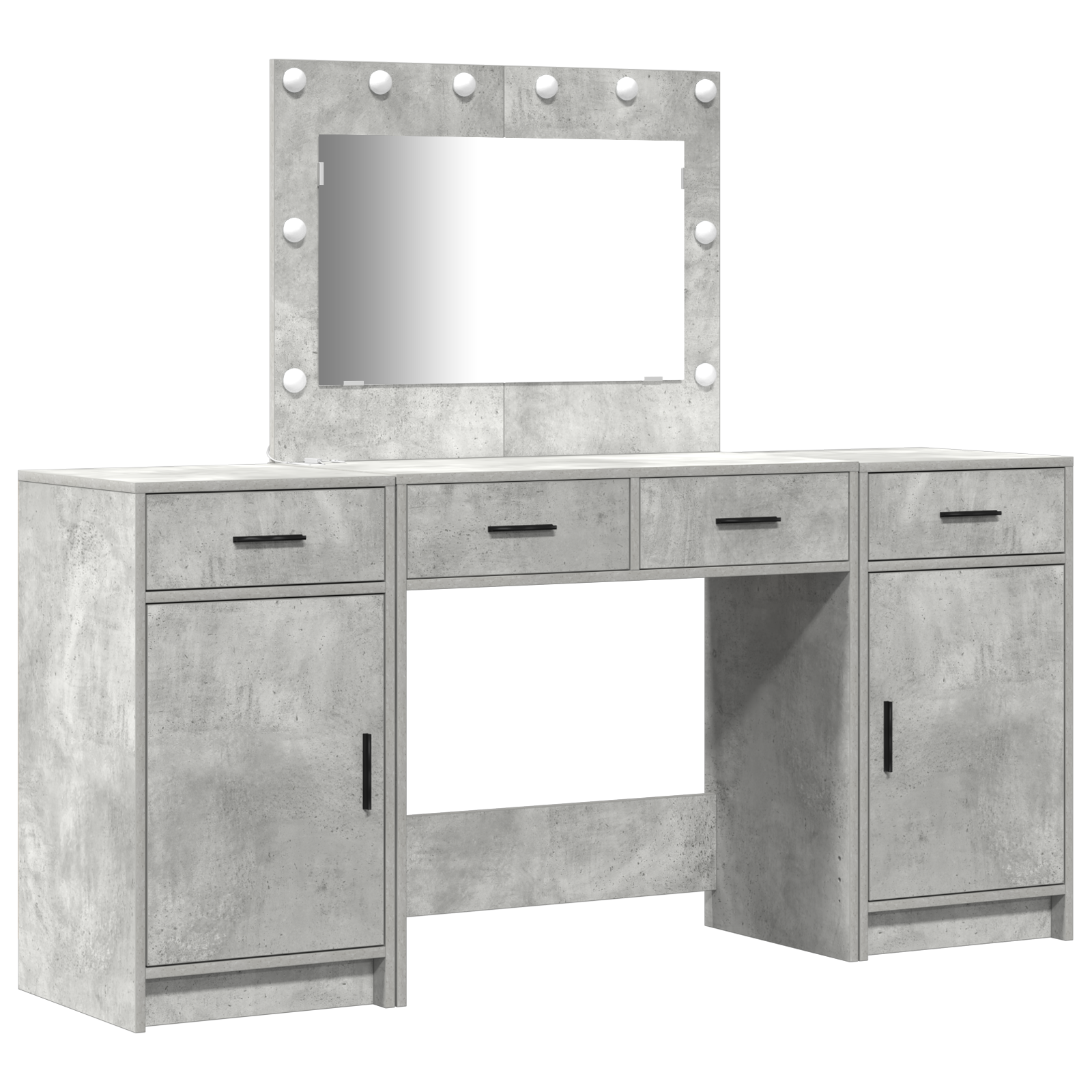 3 Piece Dressing Table Set with LED Concrete Grey Engineered Wood - Image 2