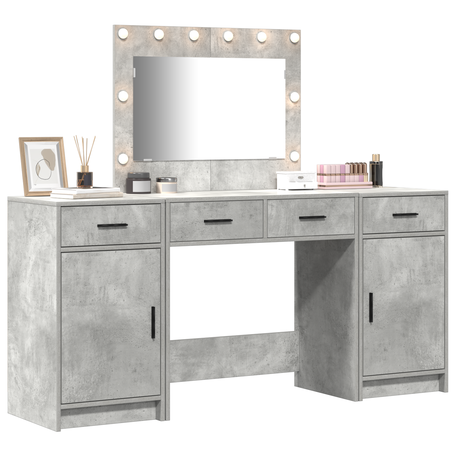 3 Piece Dressing Table Set with LED Concrete Grey Engineered Wood - Image 3