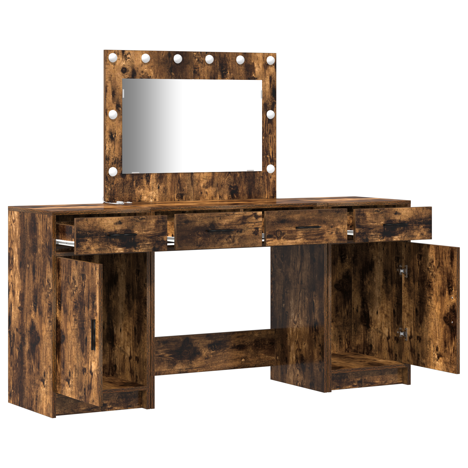 3-Piece Dressing Table Set with LED – Smoked Oak Engineered Wood - Image 5
