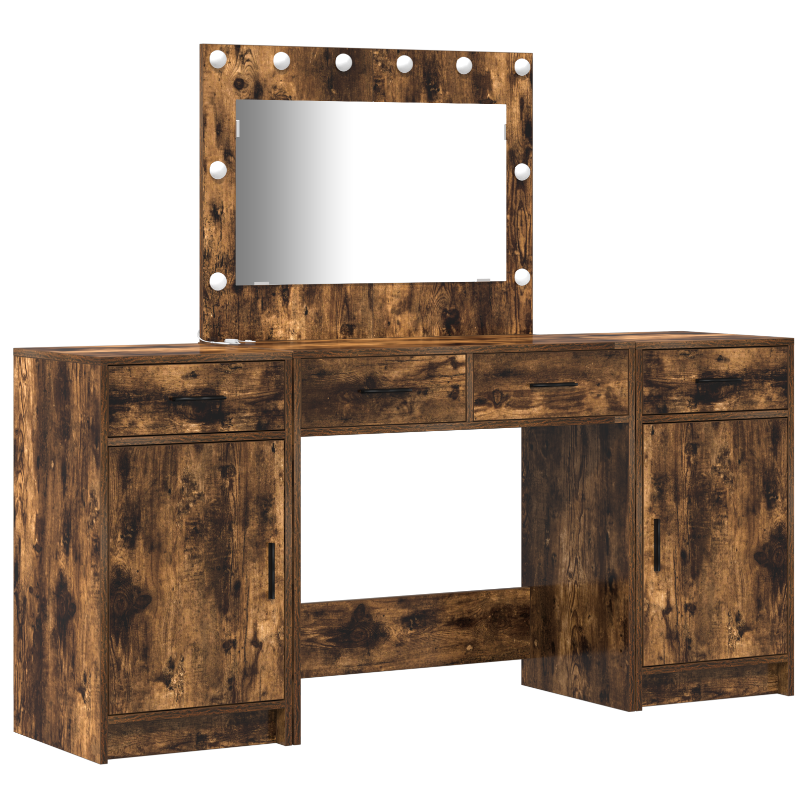 3-Piece Dressing Table Set with LED – Smoked Oak Engineered Wood - Image 2