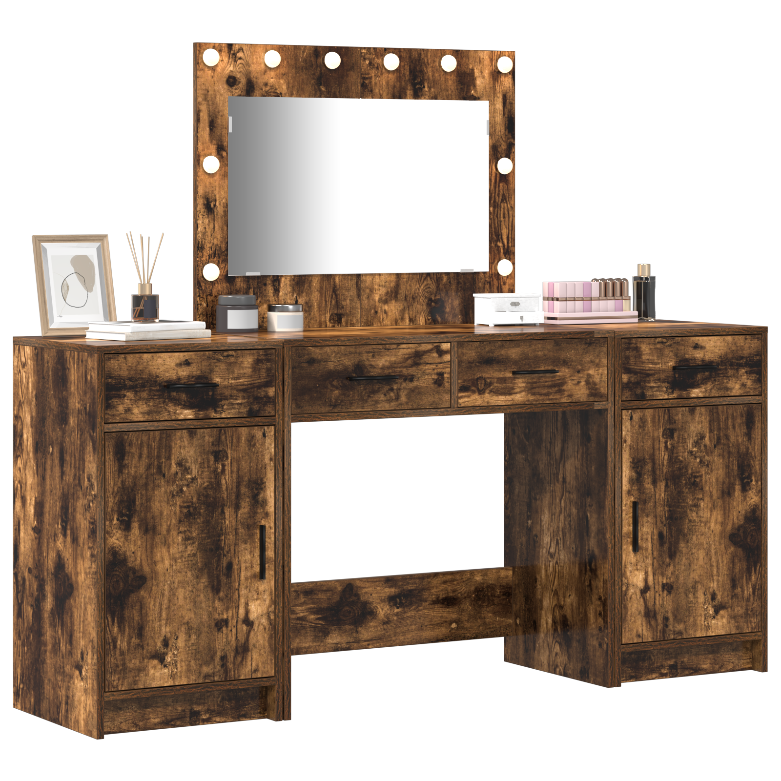 3-Piece Dressing Table Set with LED – Smoked Oak Engineered Wood - Image 3