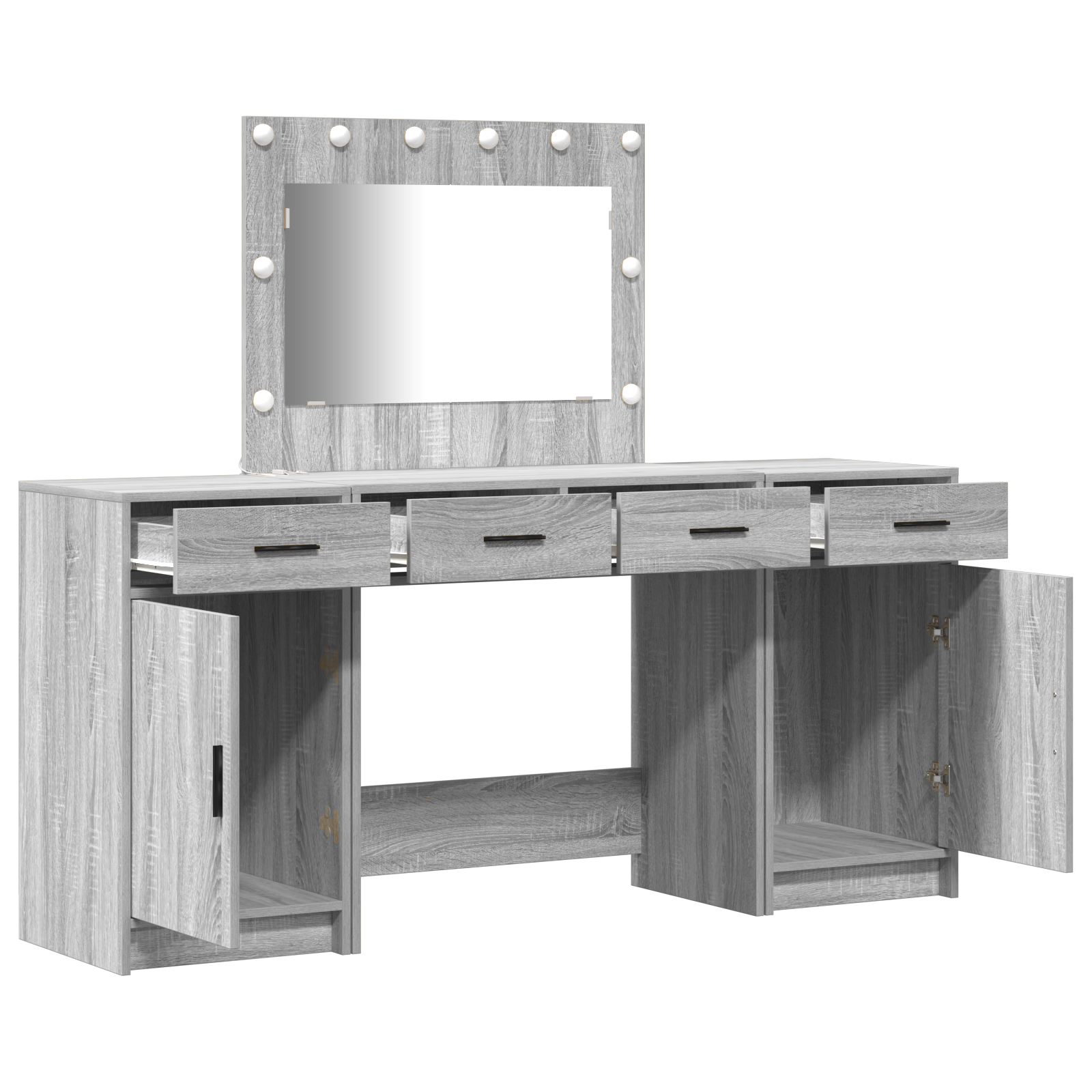 3 Piece Dressing Table Set with LED Grey Sonoma Engineered Wood - Image 5
