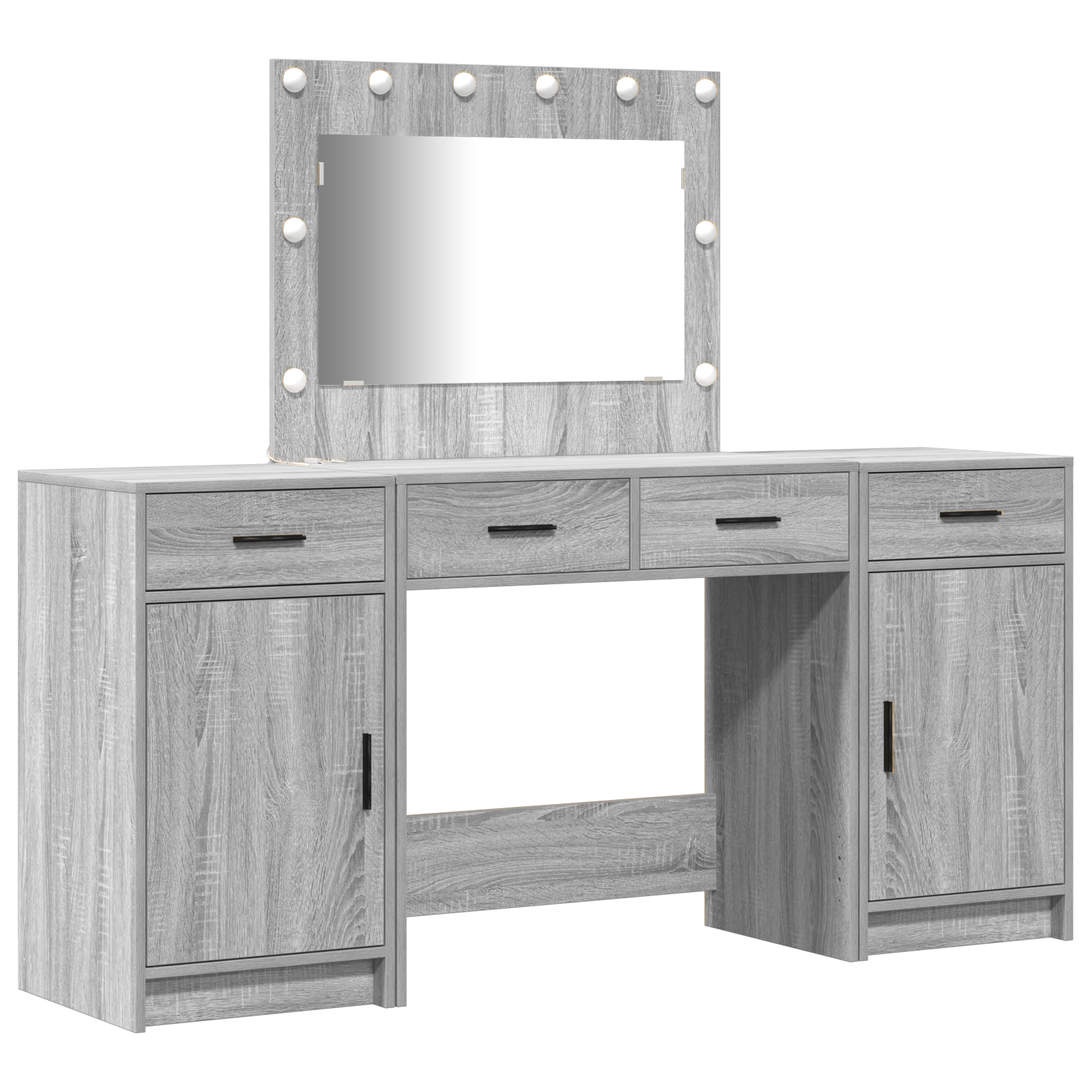 3 Piece Dressing Table Set with LED Grey Sonoma Engineered Wood - Image 2