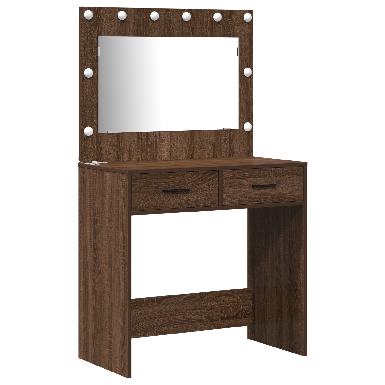 3-Piece Makeup Table Set with LED in Black Oak Engineered Wood - Image 4
