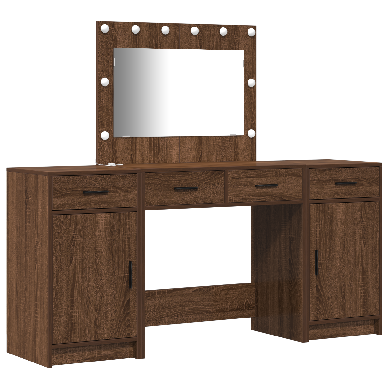 3-Piece Makeup Table Set with LED in Black Oak Engineered Wood - Image 2