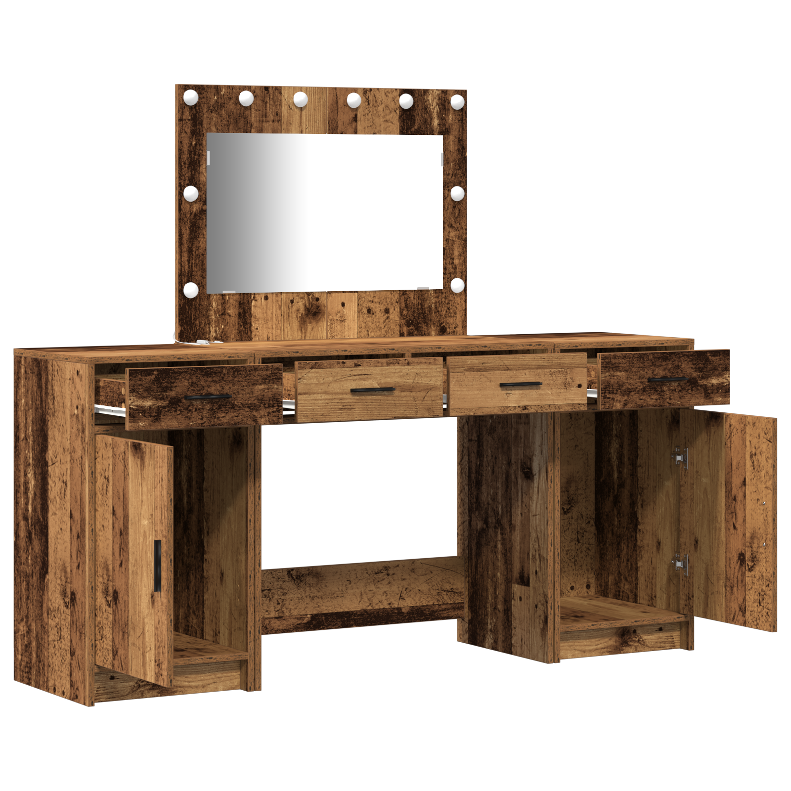 3-Piece Dressing Table Set with LED - Vintage Wood and Engineered Wood - Image 5