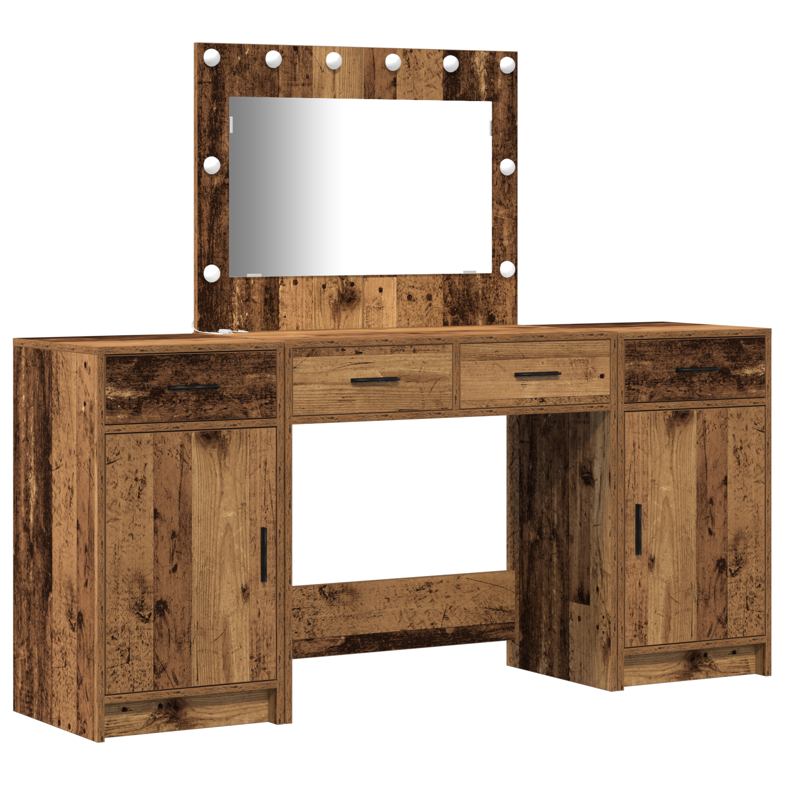 3-Piece Dressing Table Set with LED - Vintage Wood and Engineered Wood - Image 2