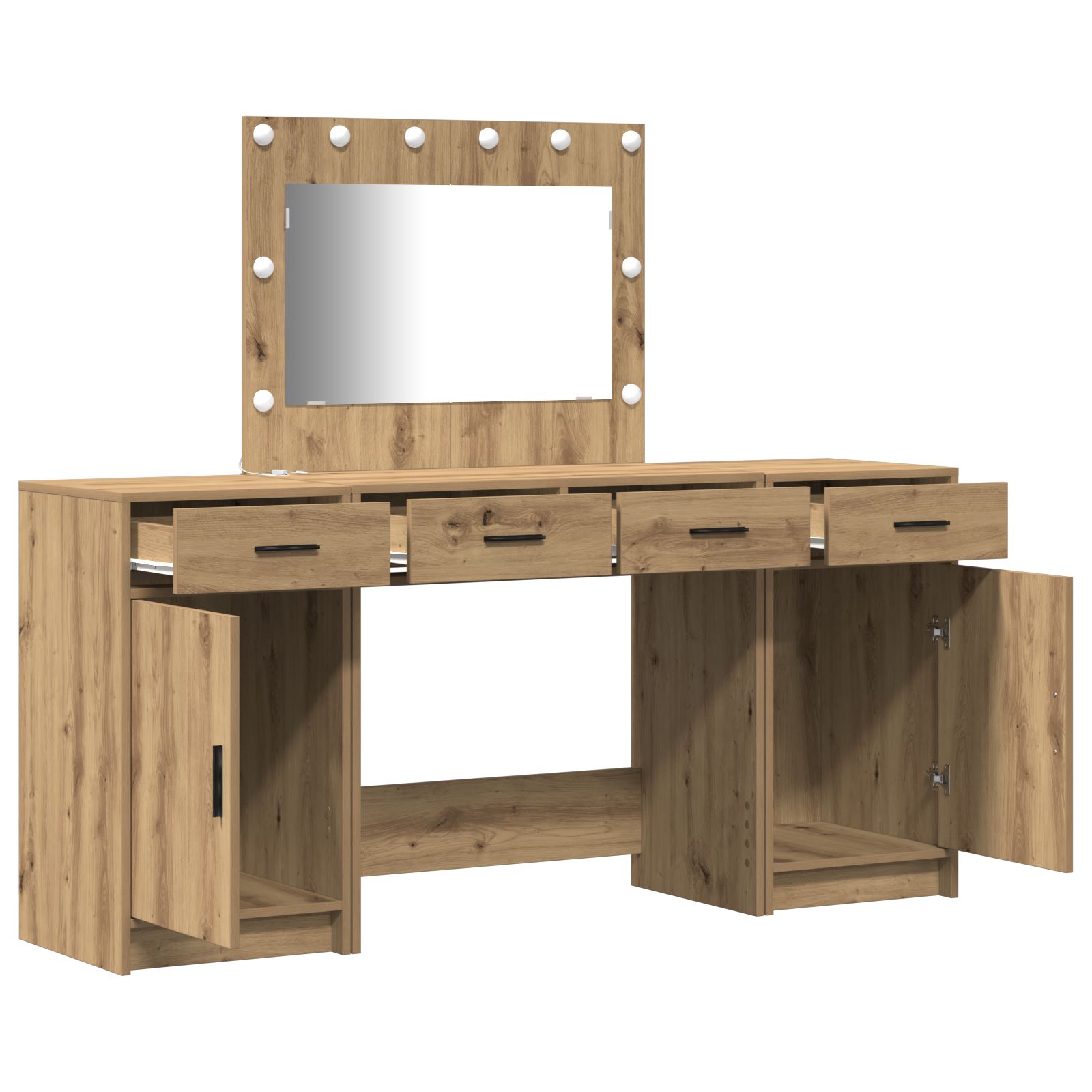 3 Piece Dressing Table Set with LED Artisan Oak Engineered Wood - Image 5