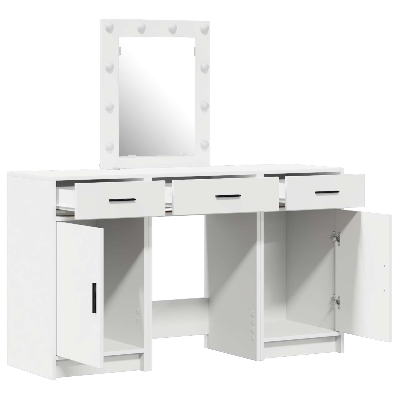 3 Piece Dressing Table Set with LED White Engineered Wood - Image 4