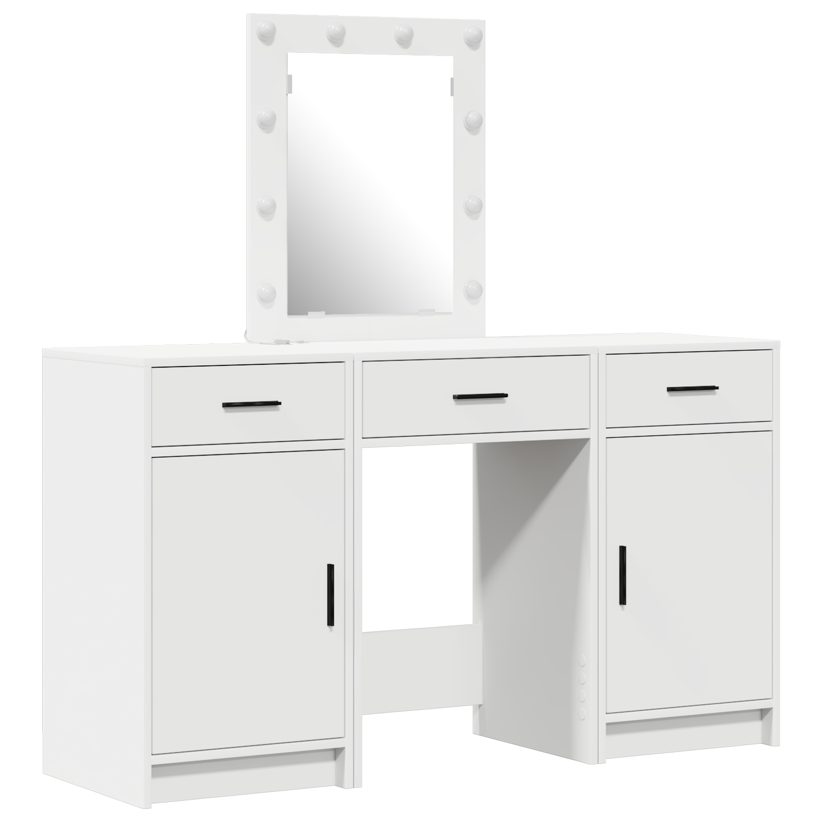 3 Piece Dressing Table Set with LED White Engineered Wood - Image 2