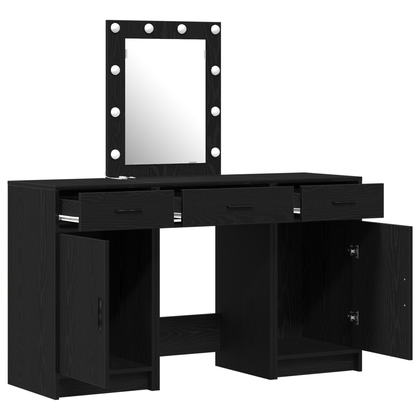 3 Piece Dressing Table Set with LED Black Engineered Wood - Image 5