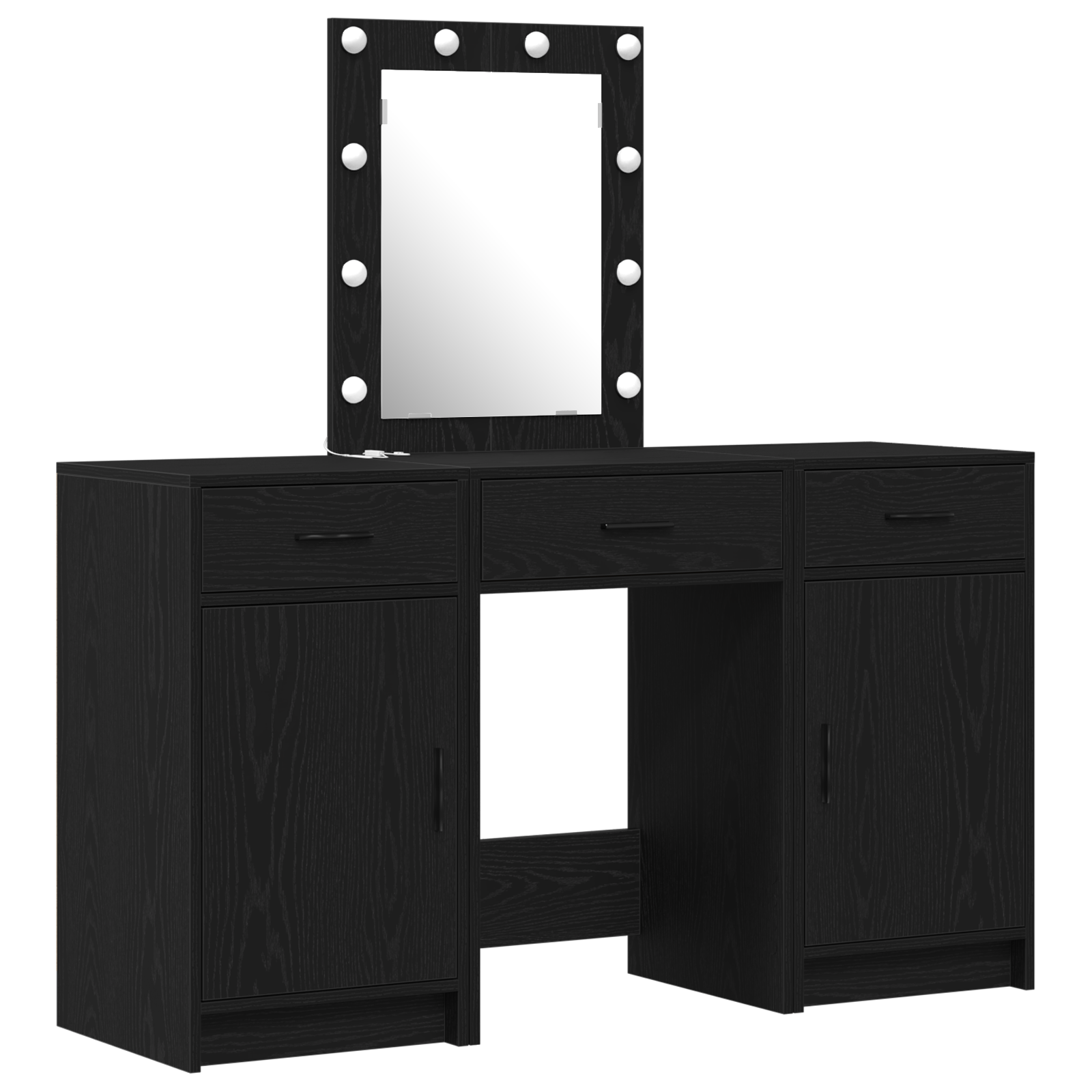 3 Piece Dressing Table Set with LED Black Engineered Wood - Image 2