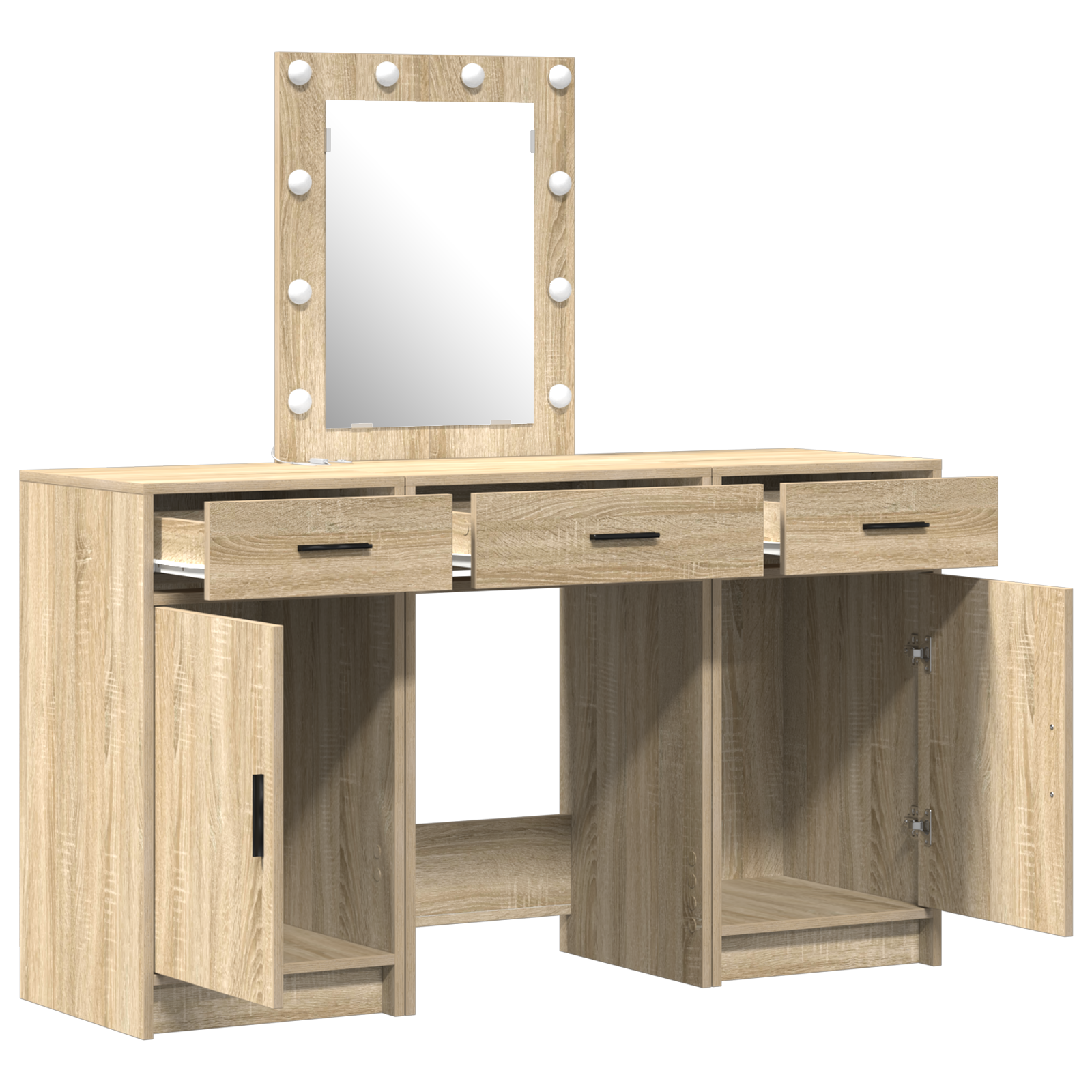 3 Piece Dressing Table Set with LED Sonoma Oak Engineered Wood - Image 5