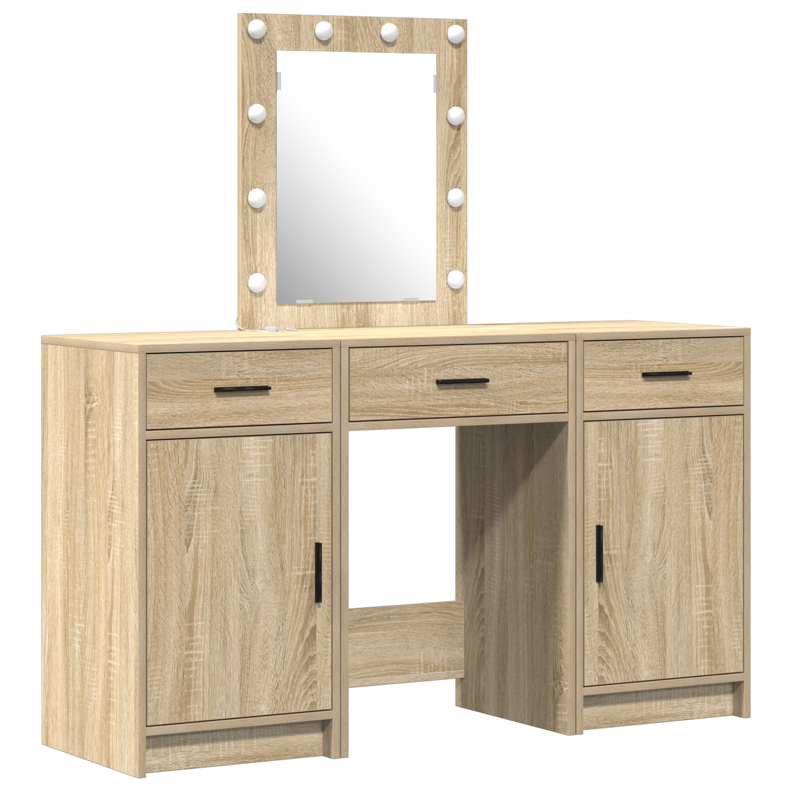 3 Piece Dressing Table Set with LED Sonoma Oak Engineered Wood - Image 2