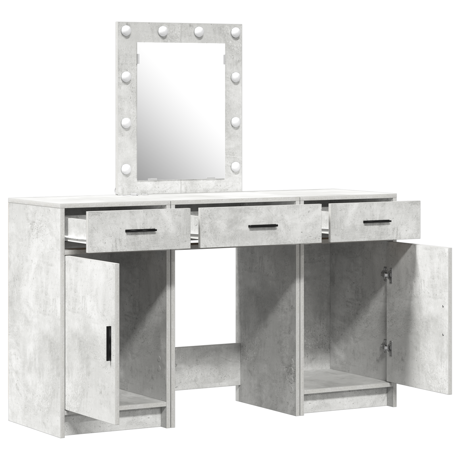 3 Piece Dressing Table Set with LED Concrete Grey Engineered Wood - Image 4