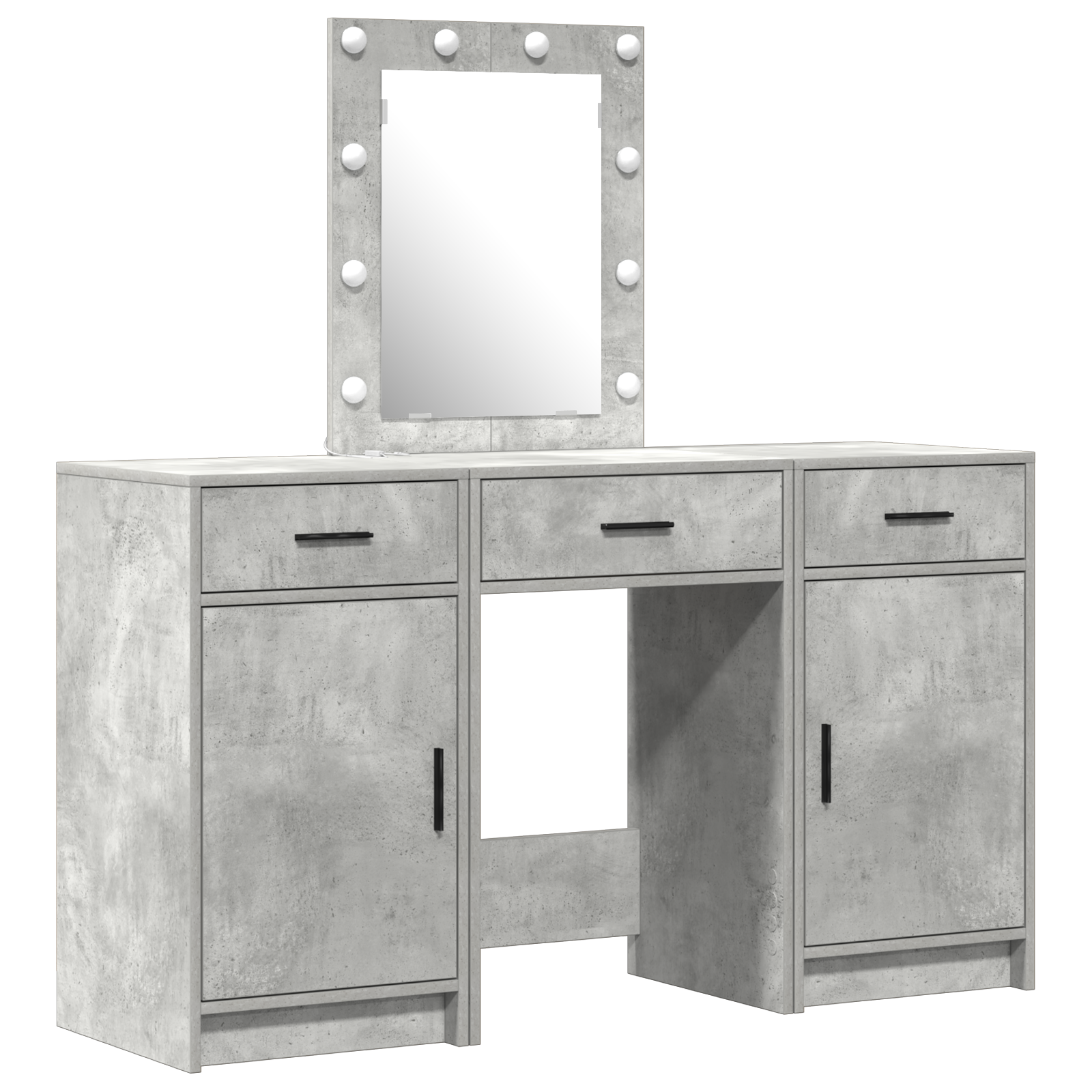 3 Piece Dressing Table Set with LED Concrete Grey Engineered Wood - Image 2
