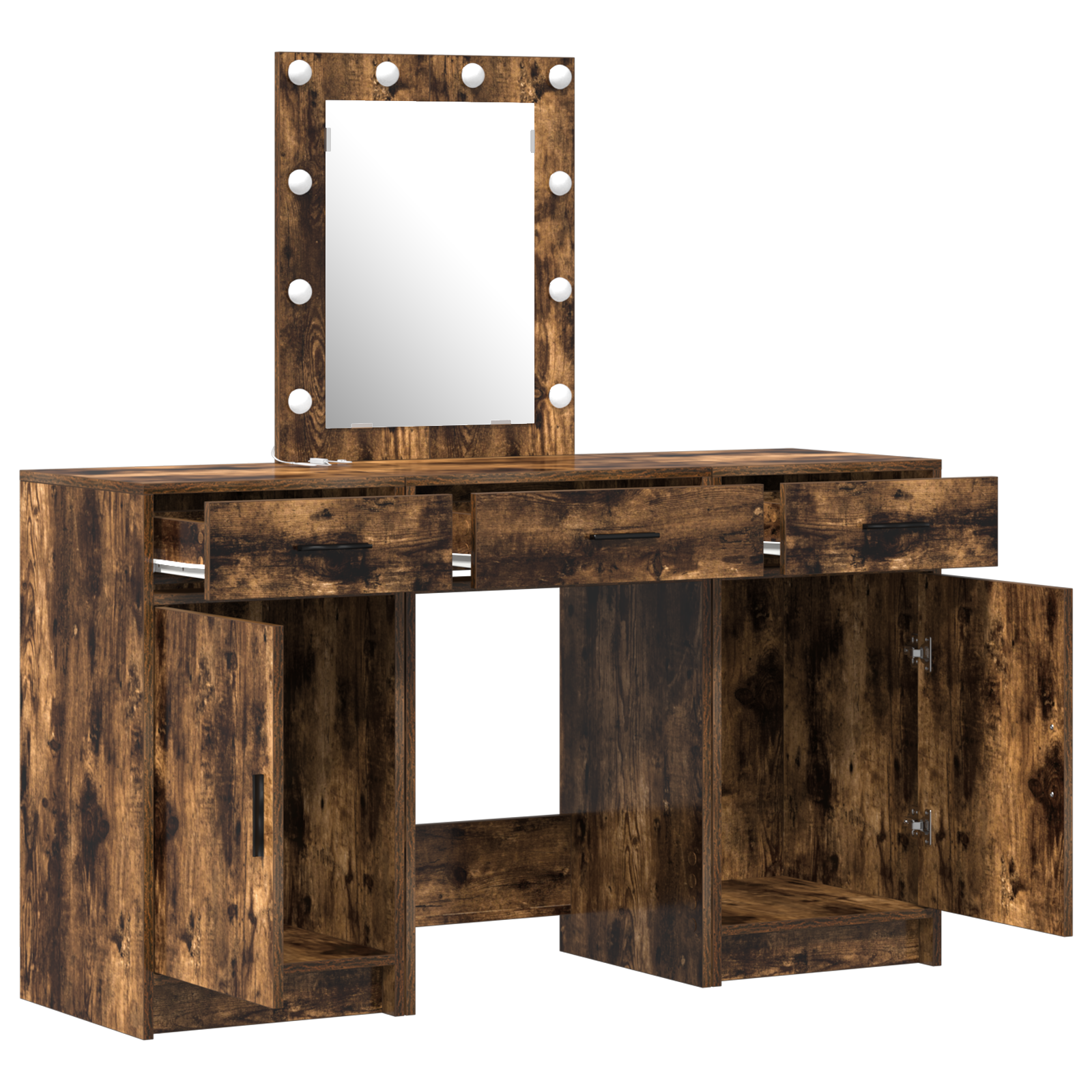 Dressing Table Set Set of 3 Smoked Oak Engineered Wood Storage - Image 5