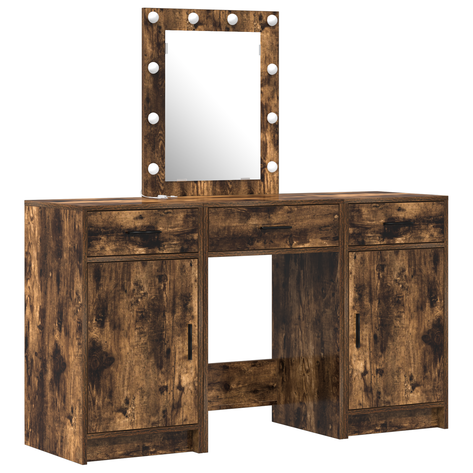 Dressing Table Set Set of 3 Smoked Oak Engineered Wood Storage - Image 2