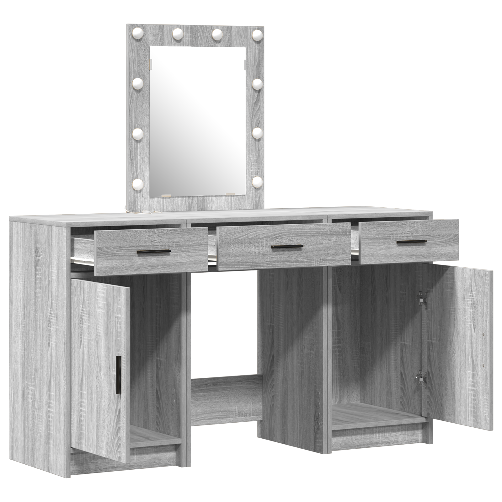 3 Piece Dressing Table Set with LED Grey Sonoma Engineered Wood - Image 5