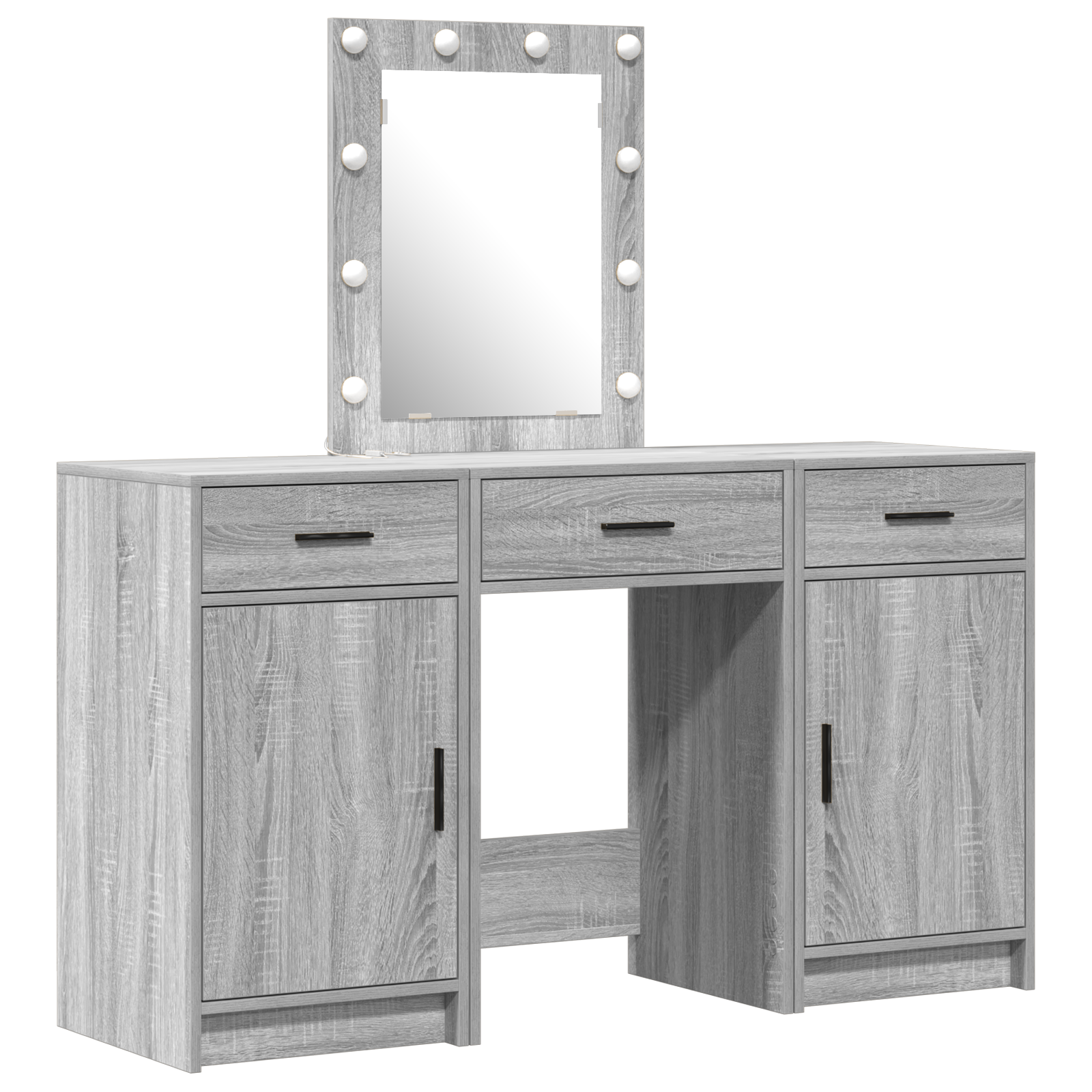3 Piece Dressing Table Set with LED Grey Sonoma Engineered Wood - Image 2