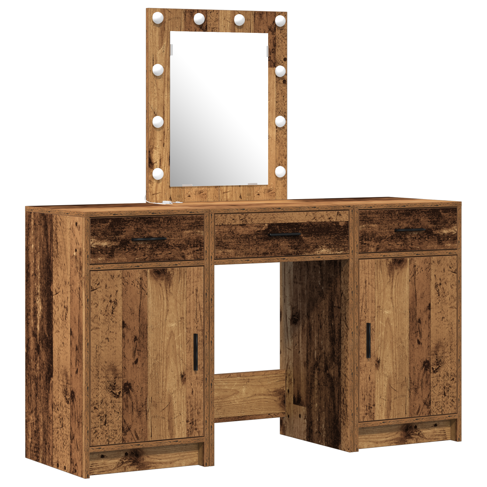 3-Piece Dressing Table Set with LED - Old Wood Engineered Wood - Image 2