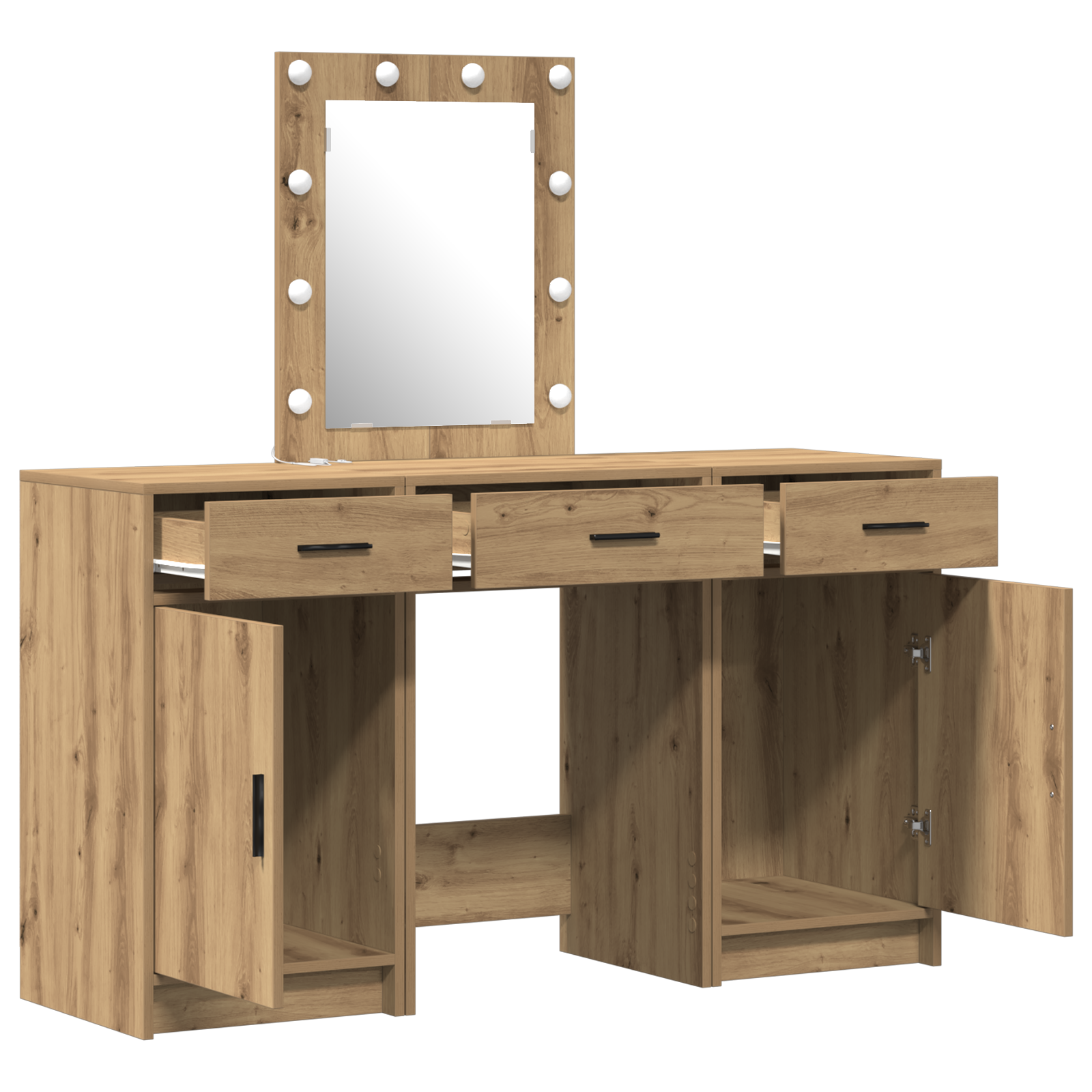 3 Piece Dressing Table Set with LED Artisan Oak Engineered Wood - Image 5