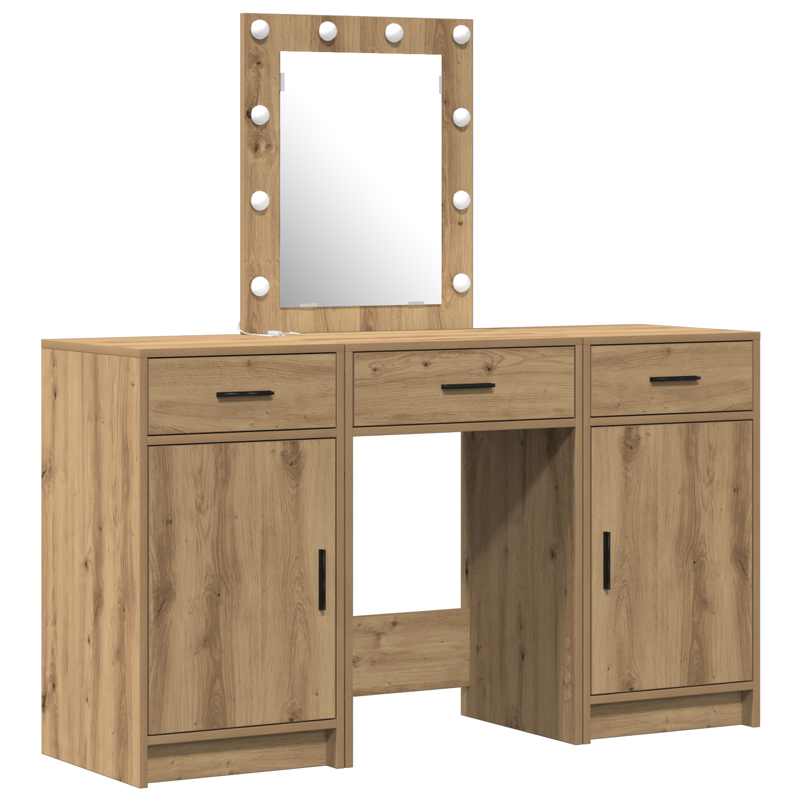 3 Piece Dressing Table Set with LED Artisan Oak Engineered Wood - Image 2