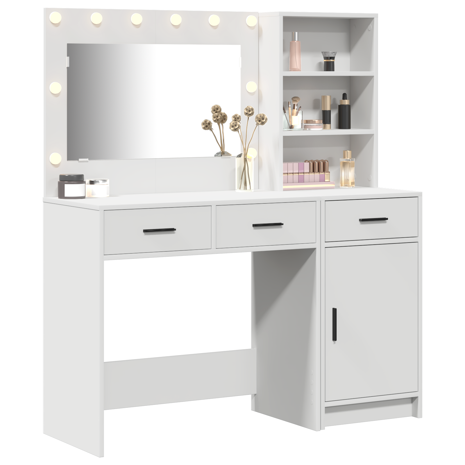 2 Piece Dressing Table Set with LED White Engineered Wood - Image 3