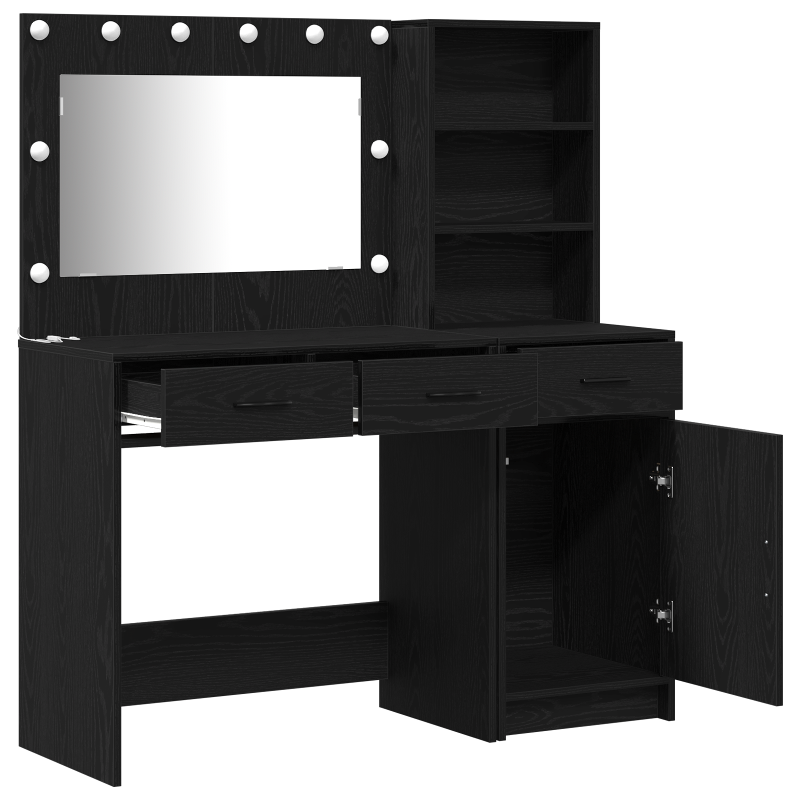 2 Piece Dressing Table Set with LED Black Engineered Wood - Image 6