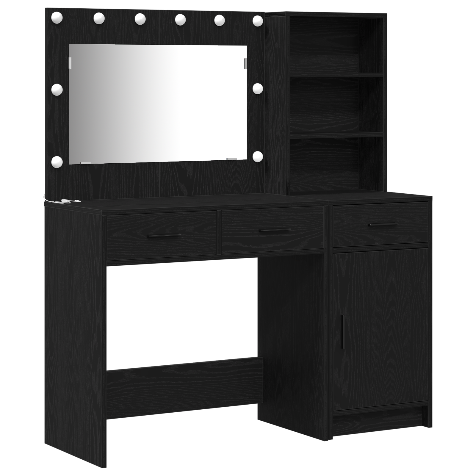 2 Piece Dressing Table Set with LED Black Engineered Wood - Image 2