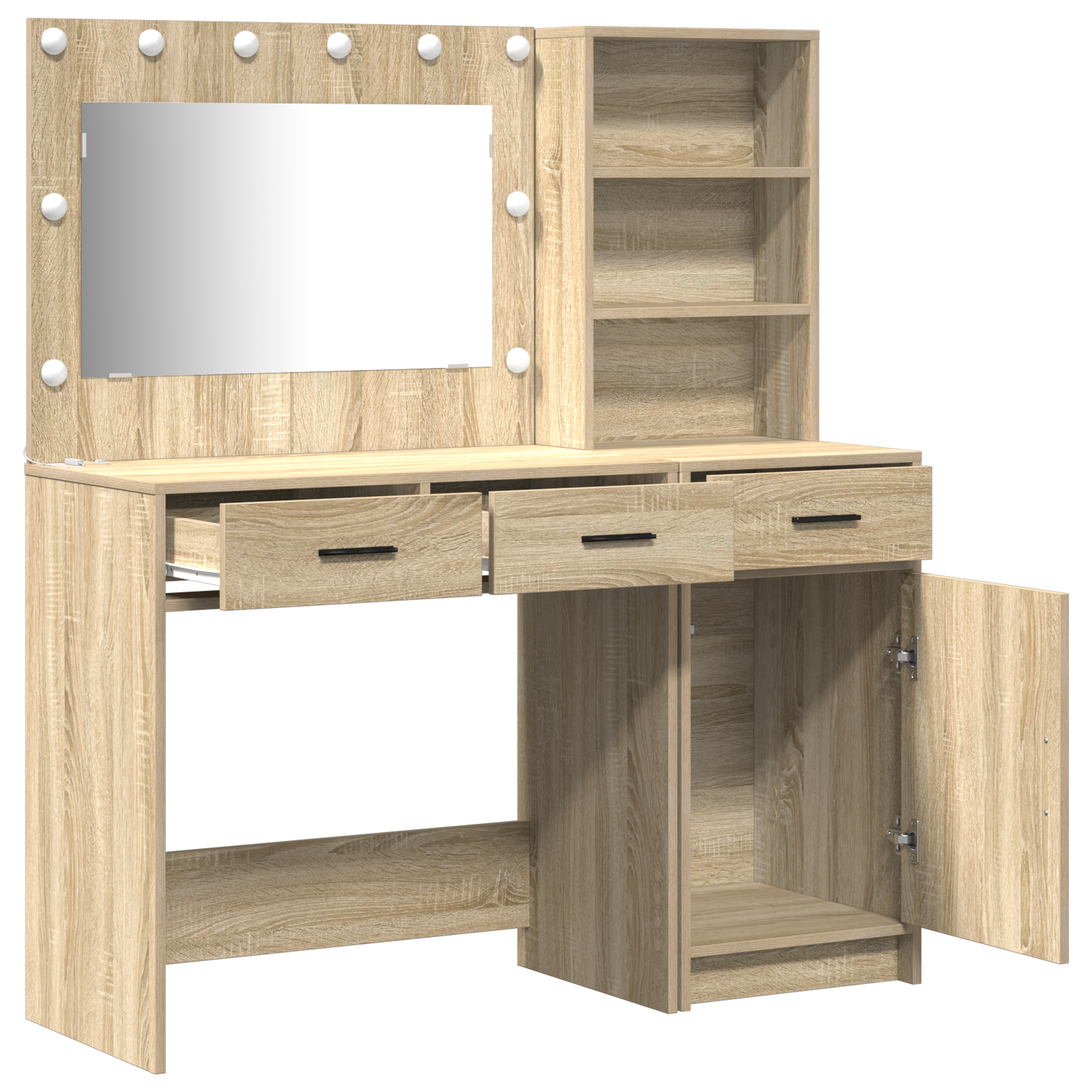 2-Piece Dressing Table Set with LED Sonoma Oak Engineered Wood - Image 6