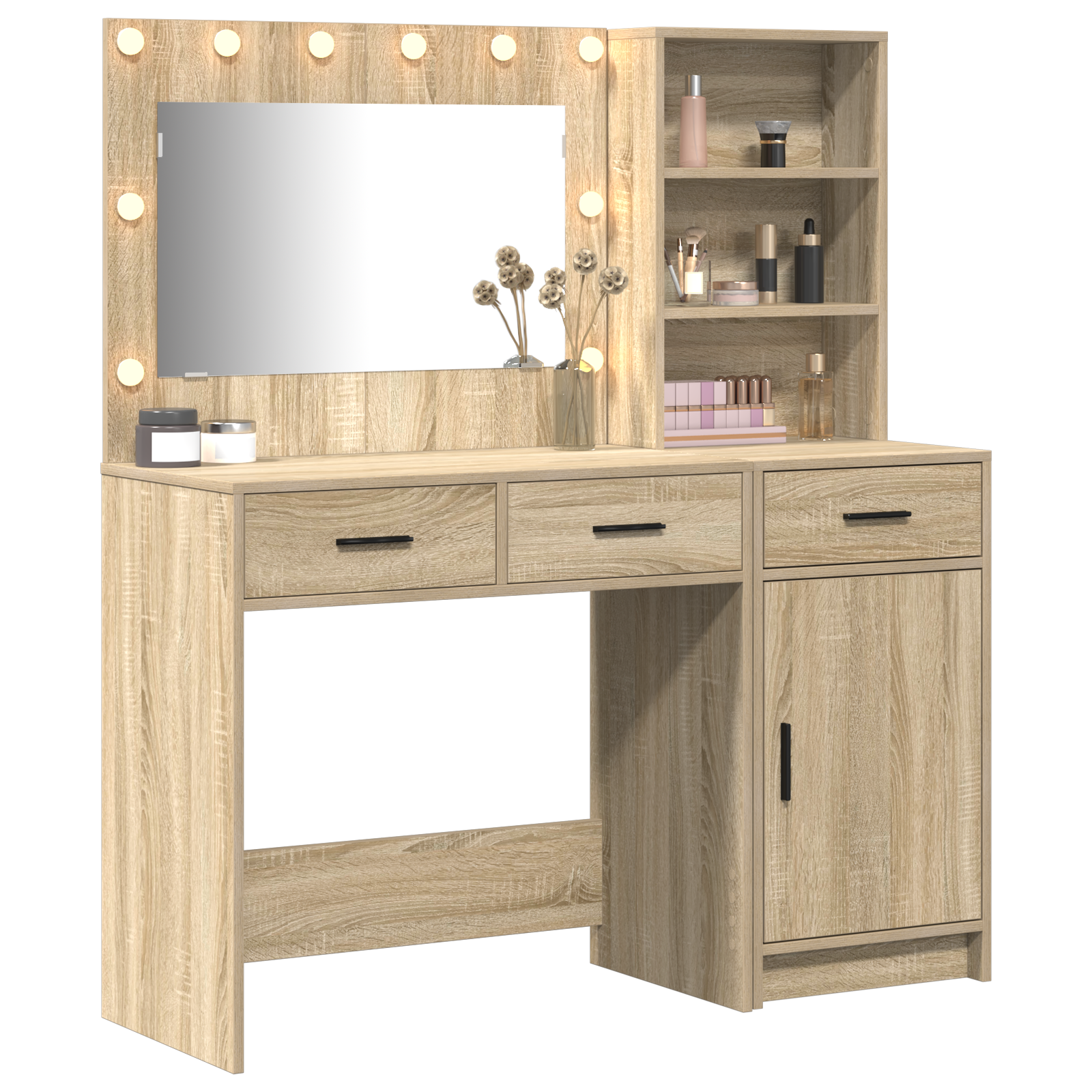 2-Piece Dressing Table Set with LED Sonoma Oak Engineered Wood - Image 3